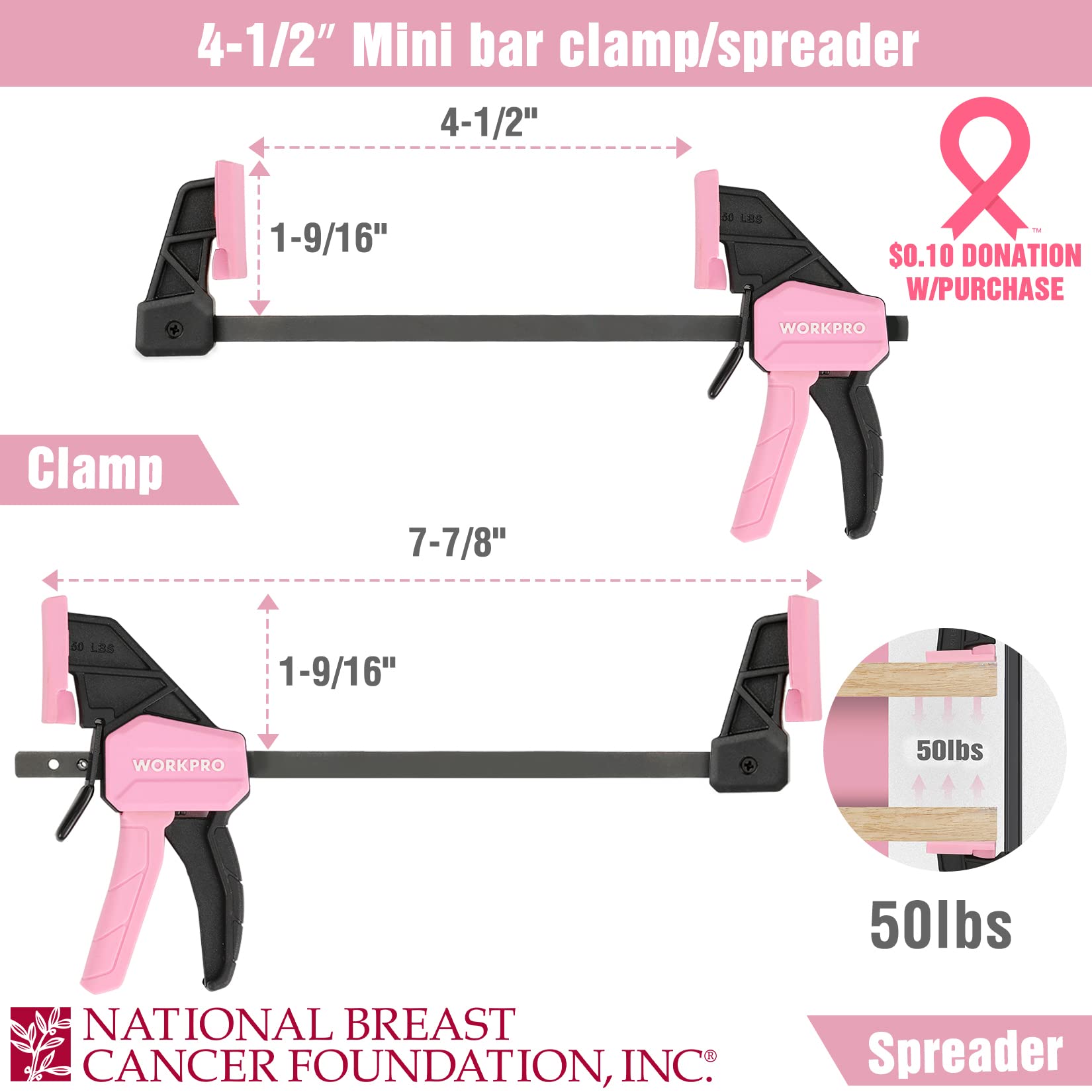 WORKPRO Mini Bar Clamps for Woodworking - 4-Piece Set (6