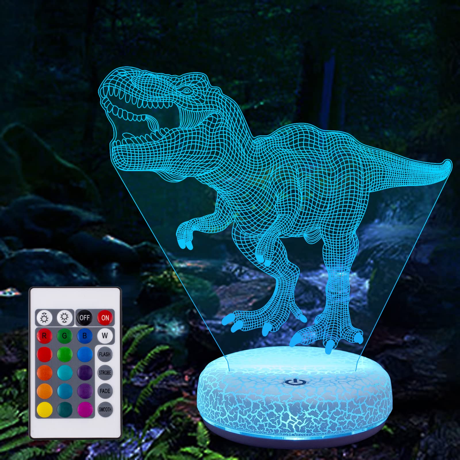 3D LED Dinosaur Night Light for Kids - 16 Color Changing USB Rechargeable T-Rex Illusion Lamp with Touch Control & Remote | Perfect Dino Nightlight for Bedroom, Nursery, Desk Decor | Cool Birthday Gift for Boys & Girls