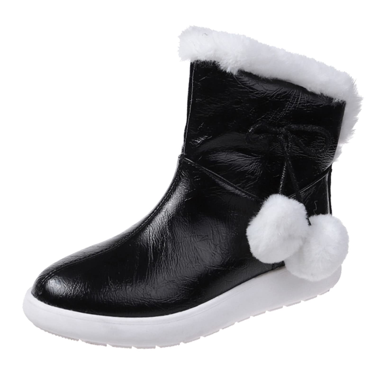 Women's Mid-Length Casual Fashion Boots - Warm Cotton Snow Boots with Lace-Up & Rubber Heel (Black, Size 7) | Perfect for Winter Walking, Outdoor Activities & Daily Wear