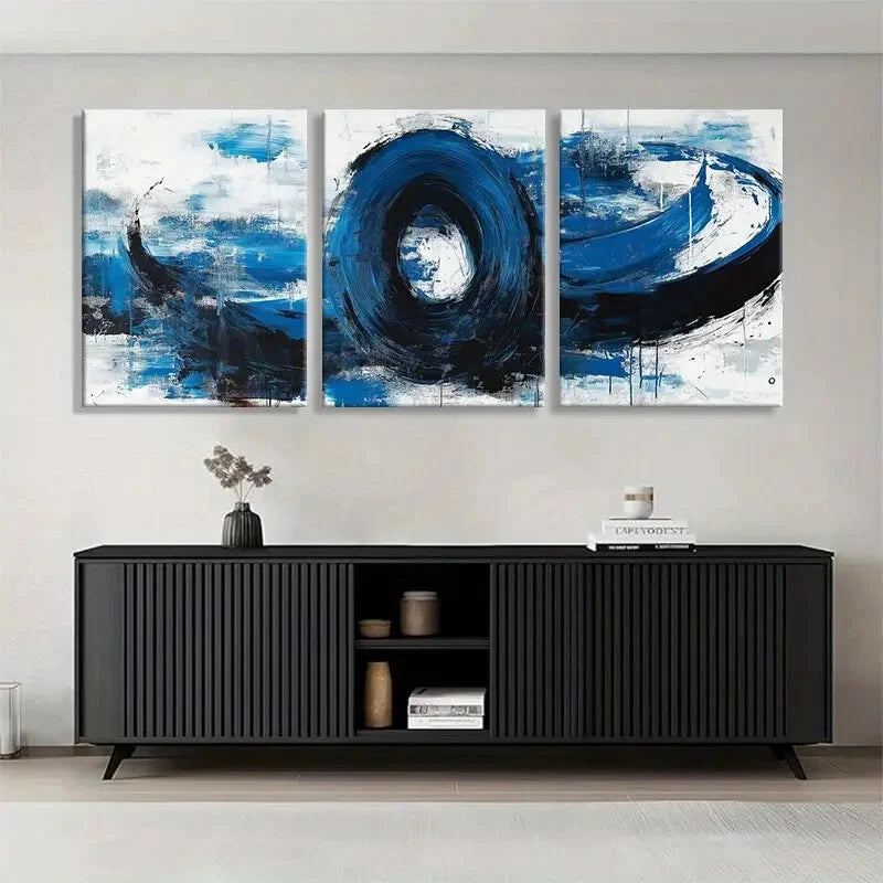 3pcs Abstract Blue and Black Swirl Wall Art Set - Framed Canvas Paintings 40x60cm - High Quality Print - 100% Australian Made - Ready to Hang - Perfect for Living Room, Bedroom & Office Decor