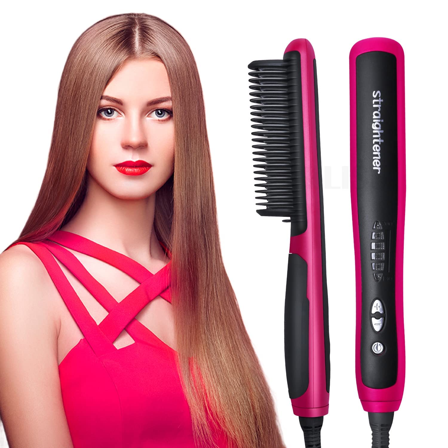NOBILEA 3-in-1 Ceramic Hair Straightener Brush - Electric Flat Iron & Styling Comb for Women, Fast Heating & Anti-Frizz Technology (Pack of 1) - Perfect for Home Use, Travel & Salon-Quality Styling