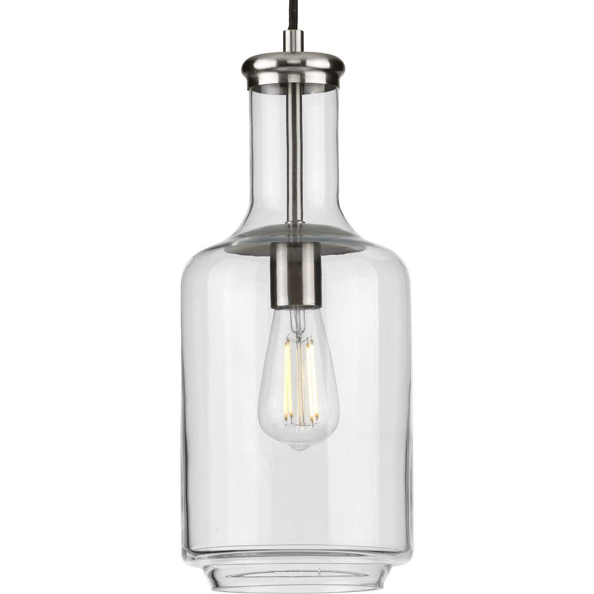 Latrobe Collection 1-Light Clear Glass Coastal Pendant Light with Brushed Nickel Finish - Perfect for Kitchen Island, Dining Room, and Beach House Decor