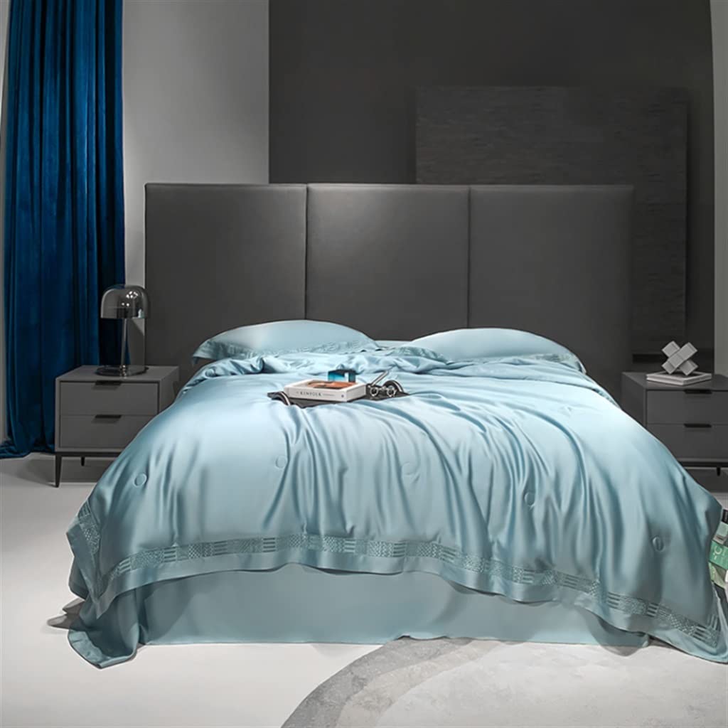 Premium Tencel Lyocell Summer Quilt Set - Ice Silk Cooling Blanket for Hot Sleepers, Double-Sided Air Conditioning Comforter, 220x240cm Blue - Perfect for Naked Sleeping & Hot Weather Comfort
