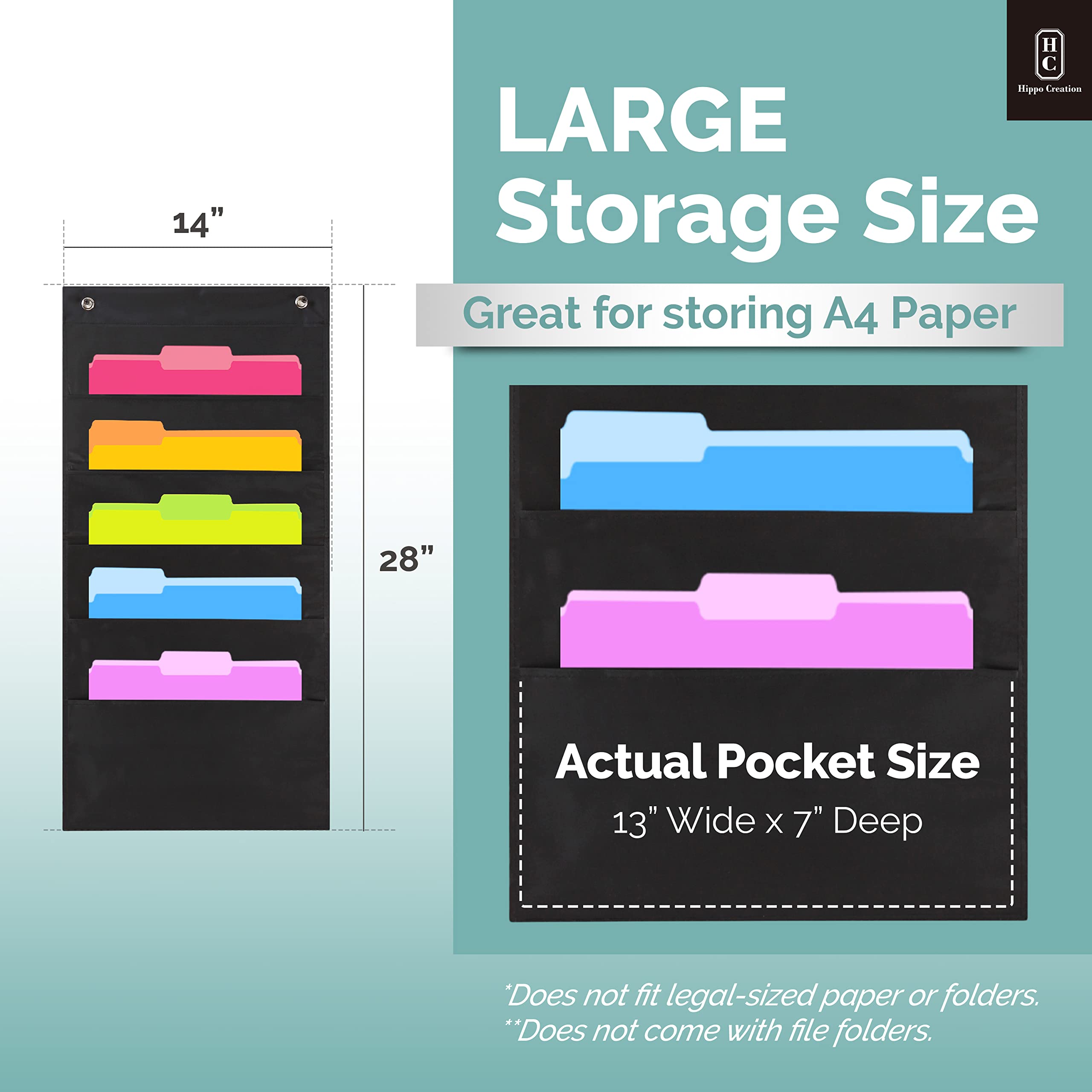 **Hippo Creation Heavy Duty 5-Pocket Storage Organizer with Over-Door Hangers - Hanging Wall File Folder Organizer for Classroom, Home Office, School Mailbox & Paper Storage - Black - Perfect for Teachers, Students & Home Organization**