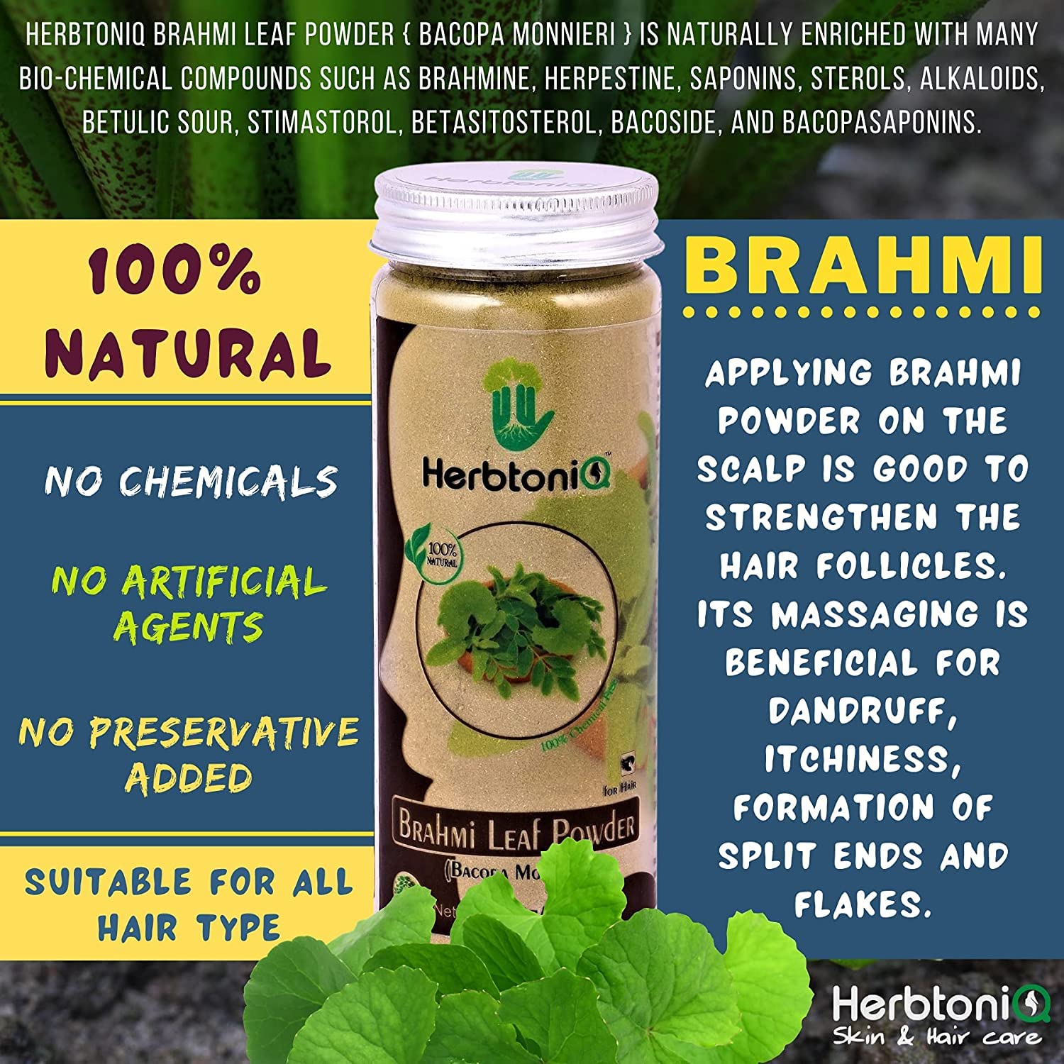 HerbtoniQ 100% Natural Brahmi Leaf Powder (Bacopa Monnieri) 150g & Organic Dry Amla Powder (Indian Gooseberry) 125g - Hair Growth Treatment for Stronger, Healthier Hair - Perfect for DIY Hair Masks & Ayurvedic Hair Care Routines
