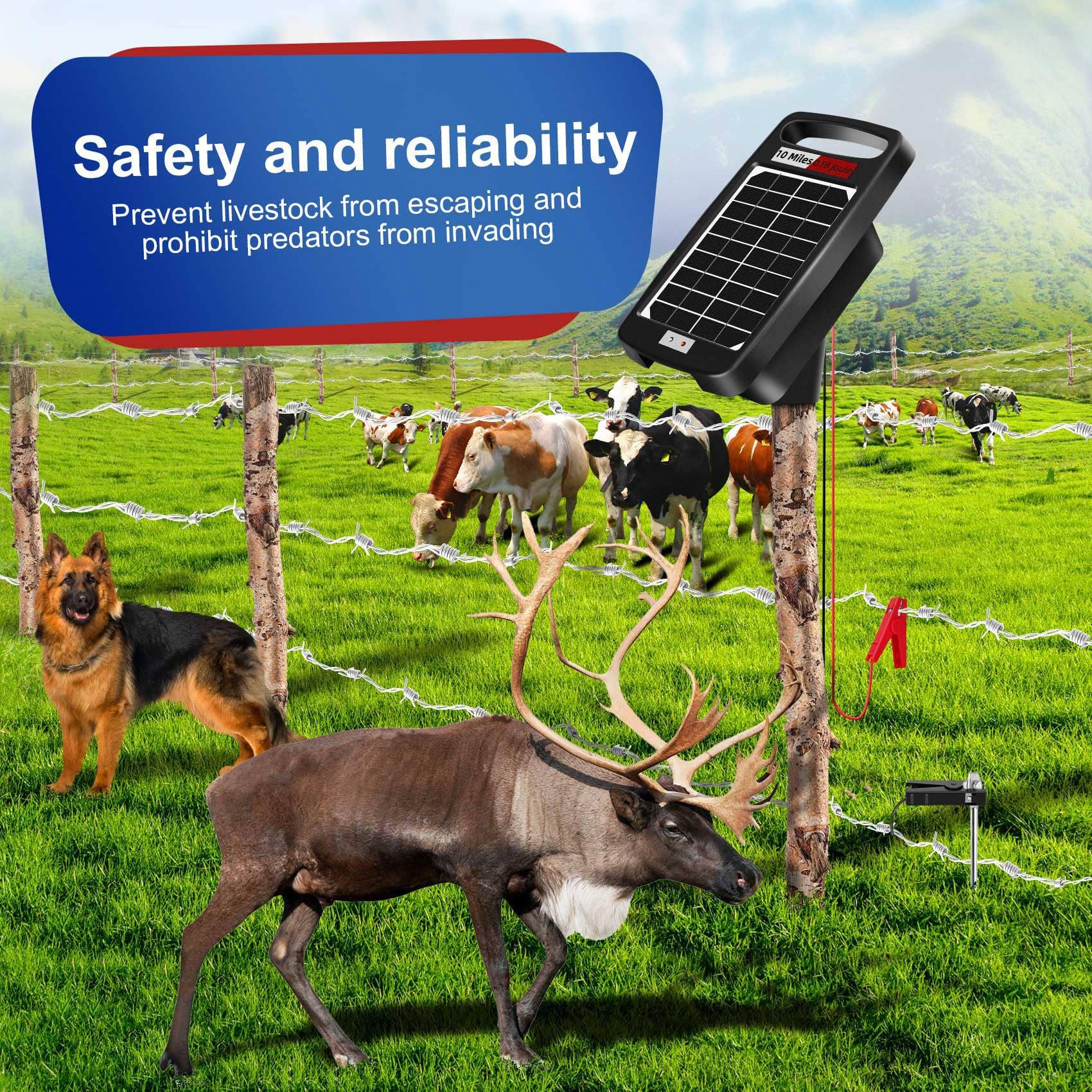10 Miles Solar Electric Fence Charger - 0.18J Output Energizer for Livestock & Farm Security | 24/7 Solar Powered Protection | Works 14 Days Without Sunlight | Ideal for Pastures, Gardens & Perimeter Fencing