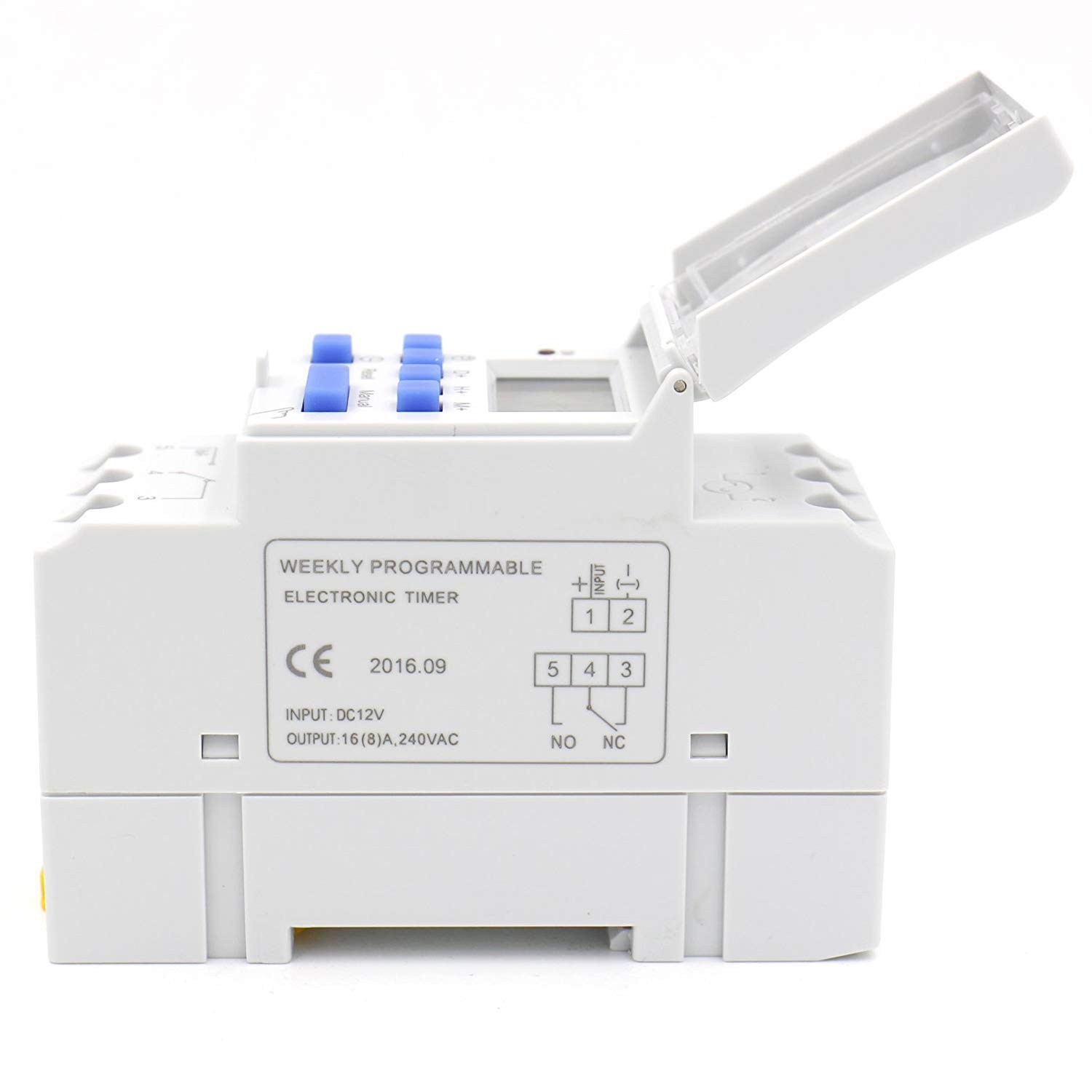 Digital LCD DIN Rail Timer - Programmable Weekly Timer Switch, 16A 110V AC/12V DC, Time Relay Control Counter for Home Automation & Industrial Use