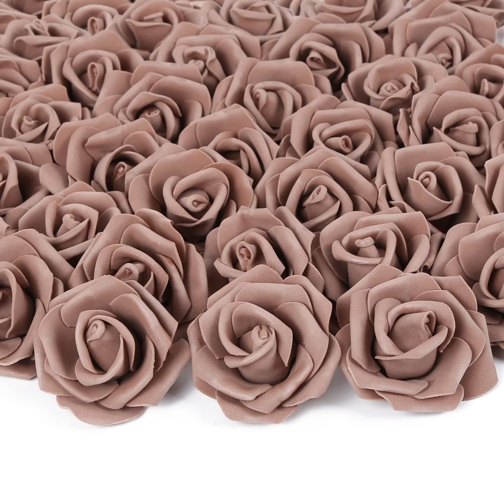 100pcs Dark Brown Artificial Rose Flower Heads - Stemless Foam Roses for DIY Wedding Bouquets, Centerpieces, Party Decorations, Baby Showers & Home Decor - Perfect for Wedding Arrangements, Table Centerpieces, and Craft Projects
