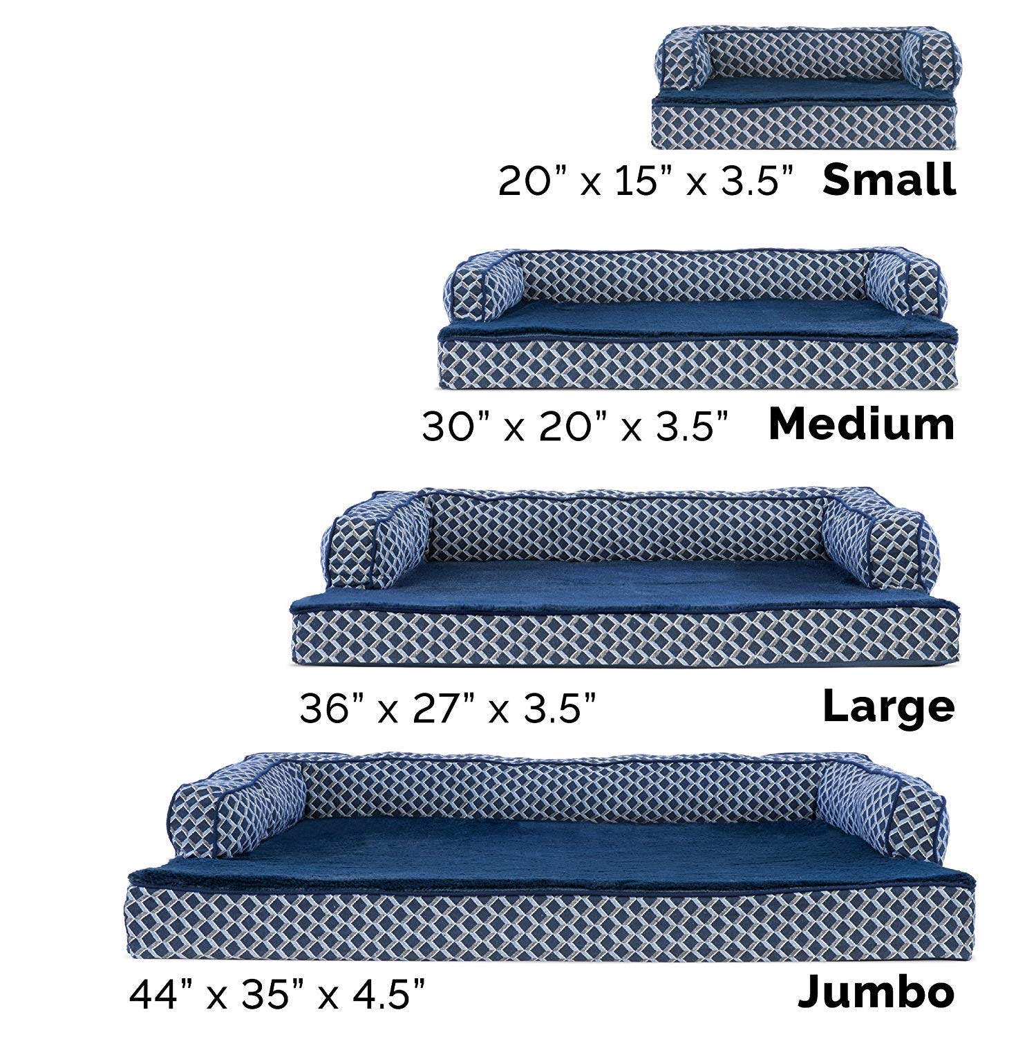 Furhaven Orthopedic Dog Bed for Small & Medium Dogs - Removable Bolsters & Washable Cover - Plush Support for Pets Up to 35 lbs - Comfortable Couch Sofa Design in Diamond Blue - Perfect for Living Room, Bedroom or Pet-Friendly Spaces