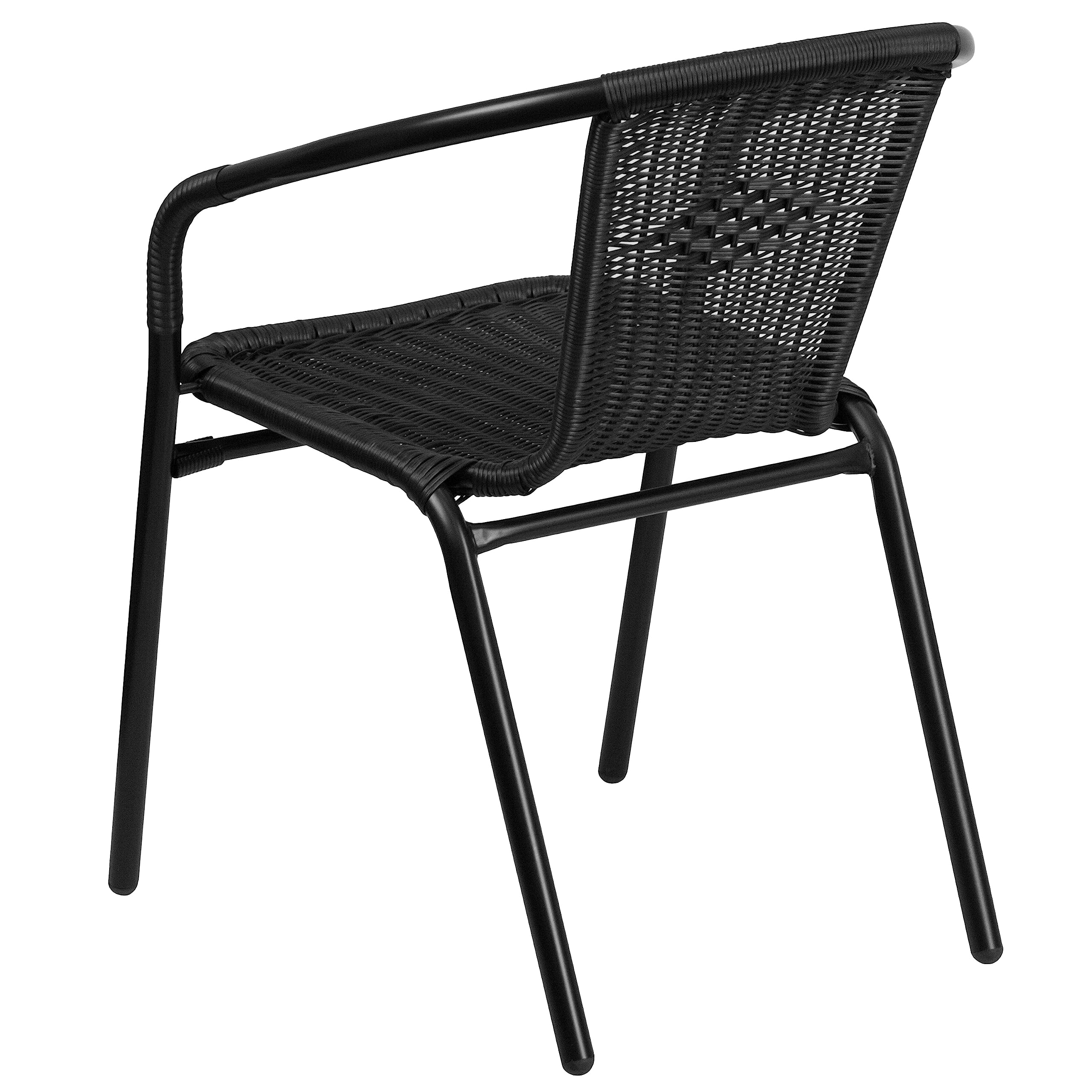 Flash Furniture Modern Rattan Dining Chairs - Indoor/Outdoor Stackable Bistro Chairs for Patio, Restaurant or Cafe (Set of 2, Black) - Perfect for Backyard, Garden & Commercial Use