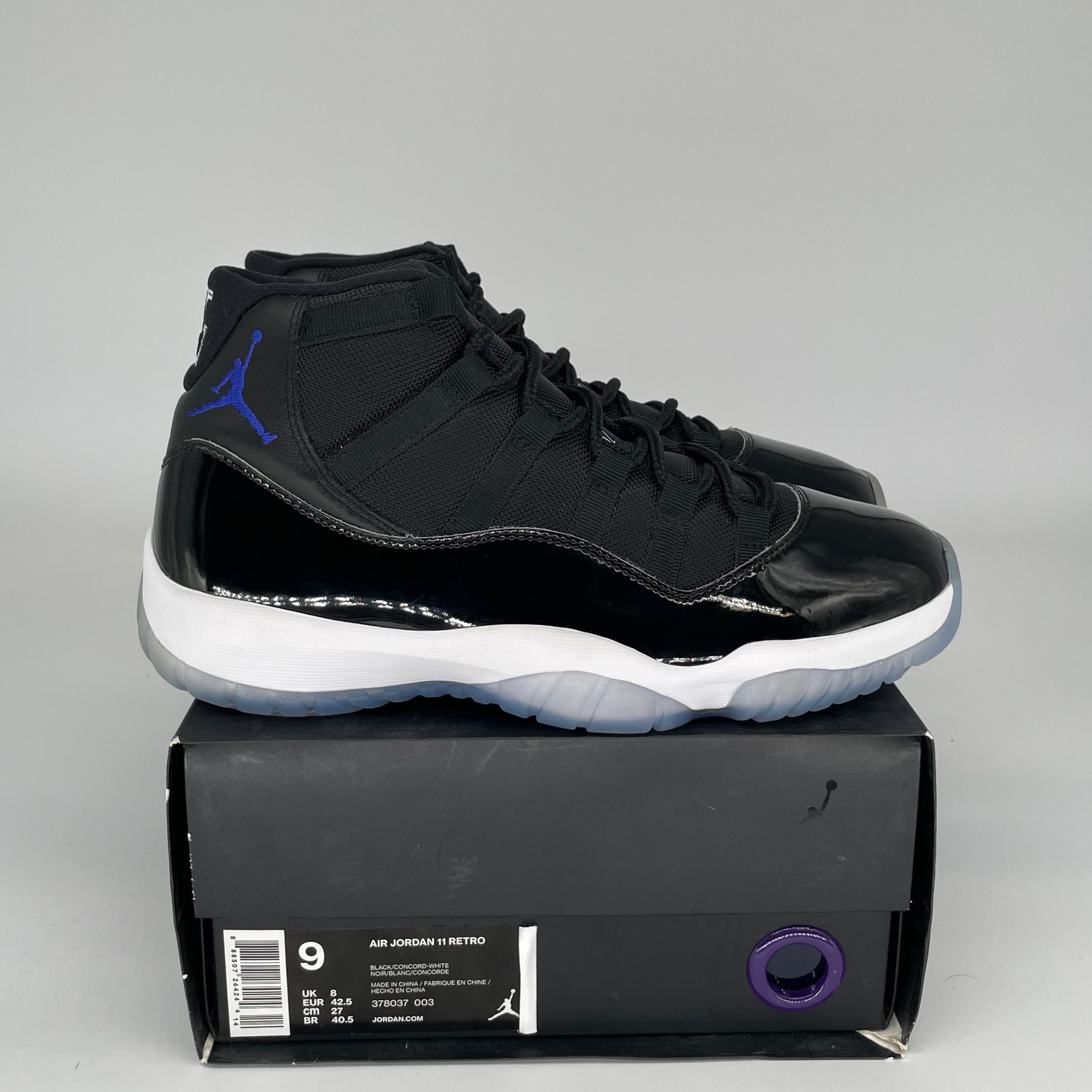 Original Air Jordan 11 Retro 'Space Jam' Men's Basketball Shoes Size 9 - Black/Concord-White 378037-003 | Perfect for NBA Games, Streetwear & Sneaker Collectors