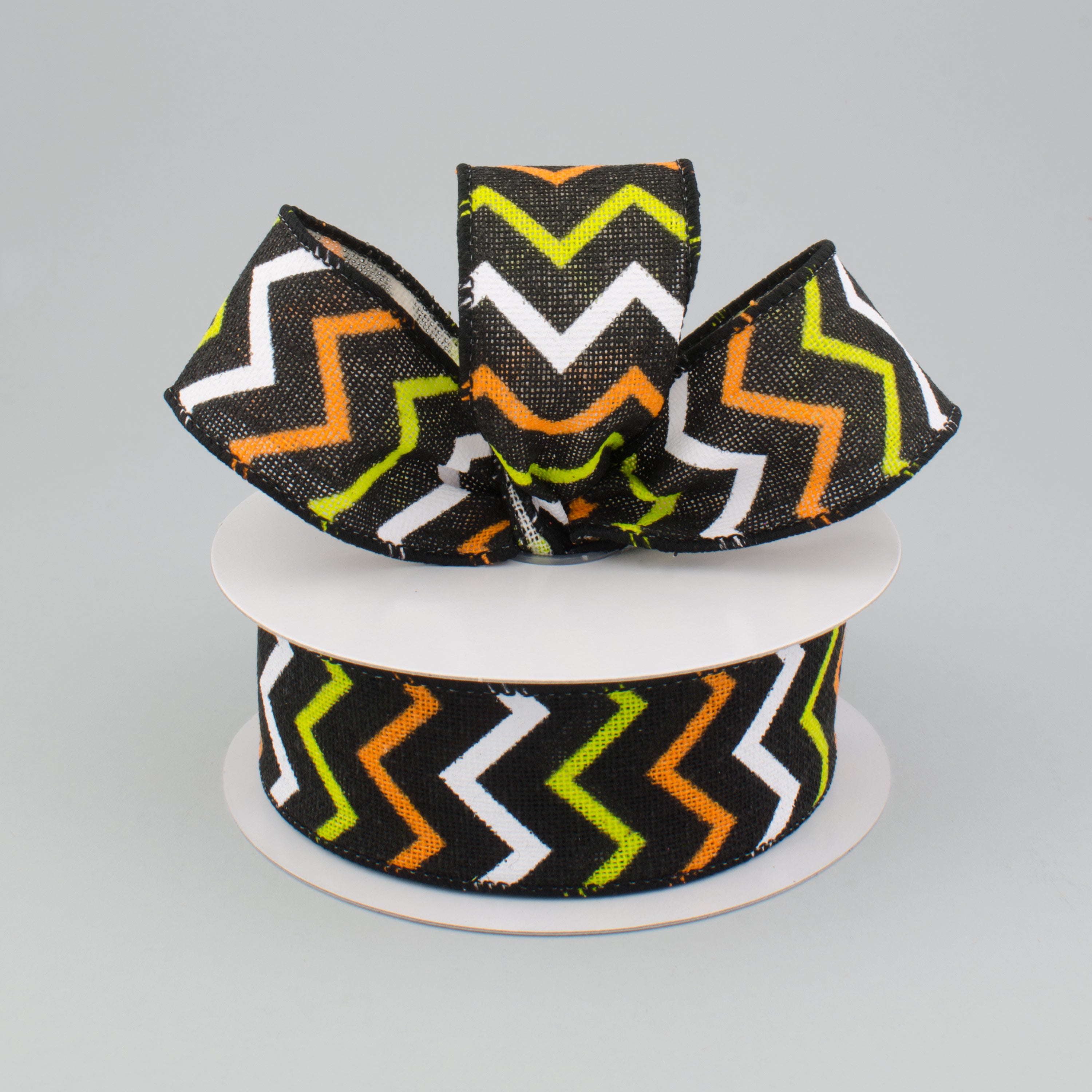 1.5 Inch Black Canvas Chevron Ribbon - Orange, Lime & White Ribbon for Crafts, DIY Projects & Gift Wrapping (10 Yards) - Perfect for Hair Bows, Scrapbooking & Party Decorations