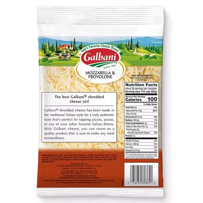 Galbani Shredded Mozzarella & Provolone Cheese Blend - 32 oz (2 lbs) - Perfect for Pizza, Pasta & Italian Recipes - High-Quality Italian Cheese for Melting & Cooking