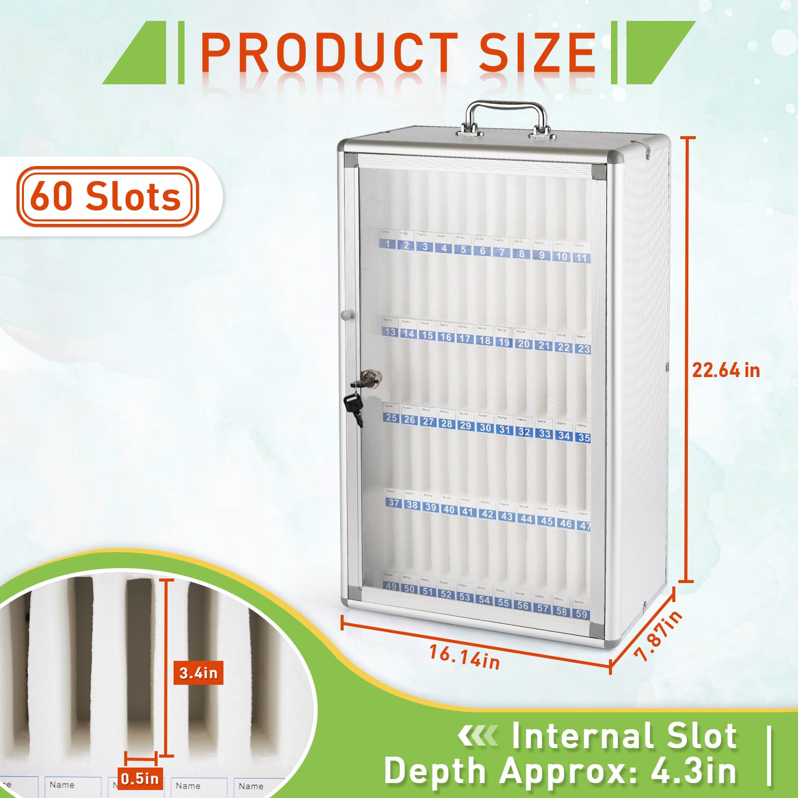 Loghot Aluminum Alloy Wall-Mounted Phone Storage Cabinet with Lock - 60 Slots Portable Organizer for Retail Stores, Salons & Offices | Secure Smartphone Display & Charging Station