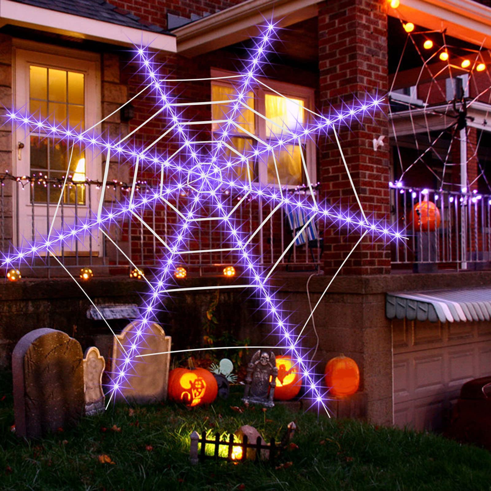 Haozzaw Halloween LED Spider Web - 12 Ft Waterproof Outdoor Decor with Lights for Haunted House, Party & Yard | Indoor/Outdoor Halloween Decoration | Includes Flannel Packing for Easy Storage | Perfect for Garden, Porch & Spooky Events
