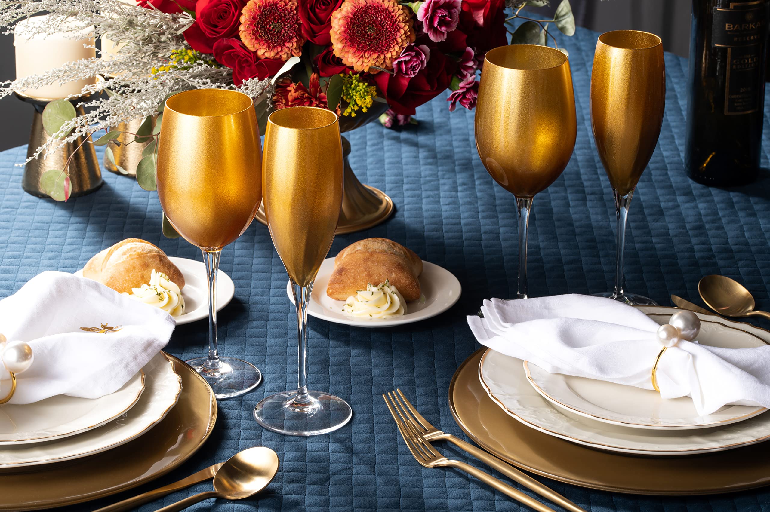 Premium Barski Crystal Champagne Flutes Set of 6 - 11oz Gold Decorated Wedding Toast Glasses, European Made - Perfect for Weddings, Anniversaries & Celebrations