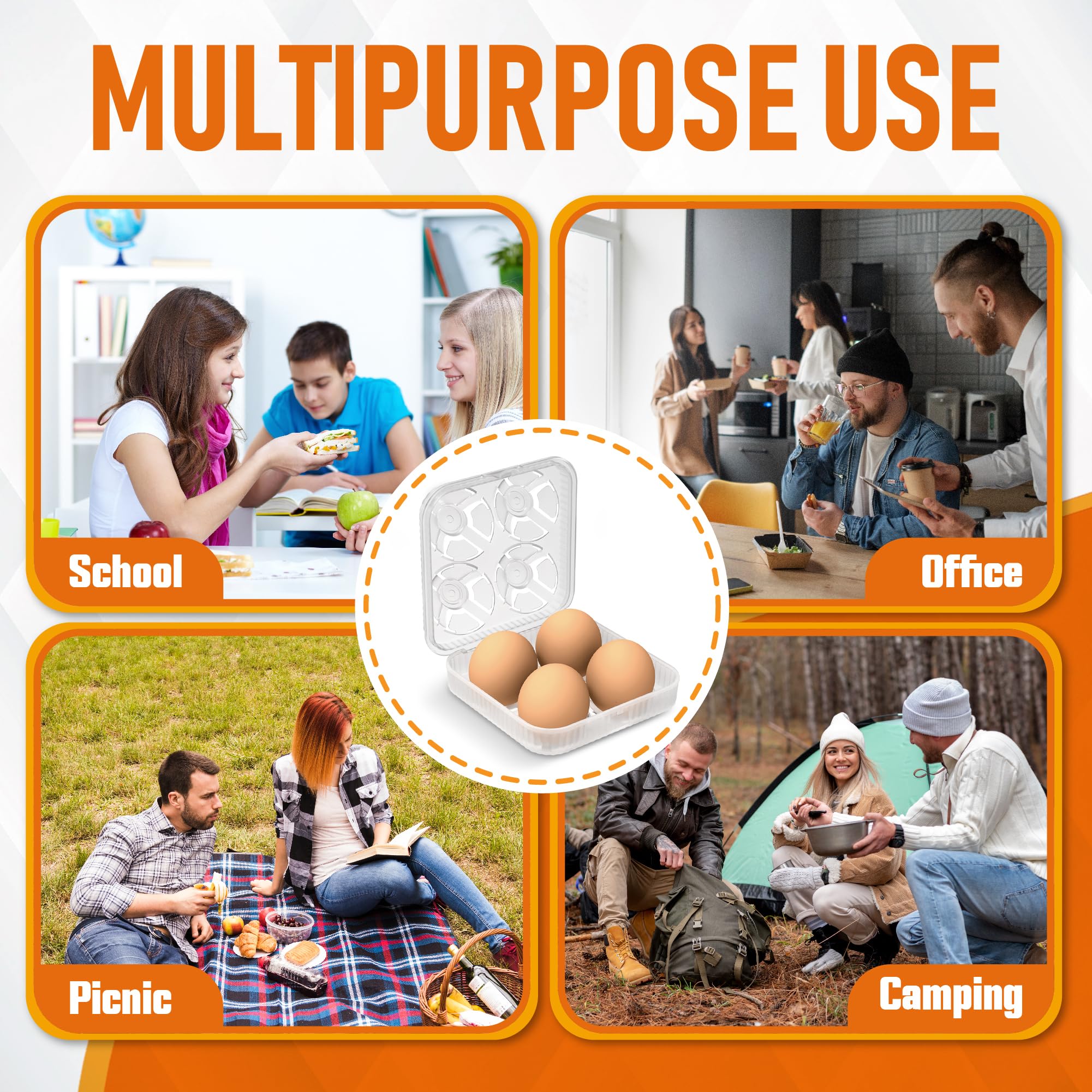 ZPU 4-Grid Plastic Egg Holder for Camping & Travel - Shockproof Egg Storage Container for Outdoor Picnics, Kitchen & Refrigerator (Clear White) | Perfect for Camping Trips, Hiking Adventures & Home Kitchen Organization