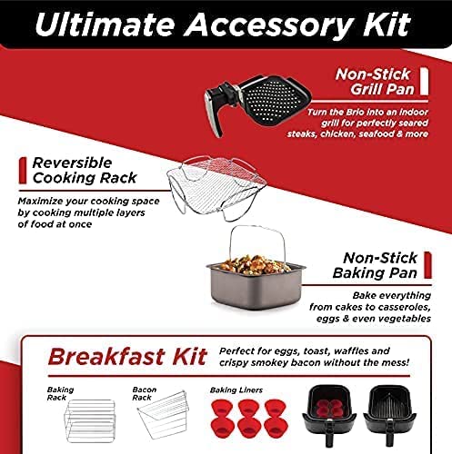 Nuwave Brio 6-Quart Digital Air Fryer with Smart Probe - Healthy Oil-Free Cooking, One-Touch Controls, Removable Divider & Grill Pan - Perfect for Family Meals, Quick Snacks & Low-Fat Diet - Black