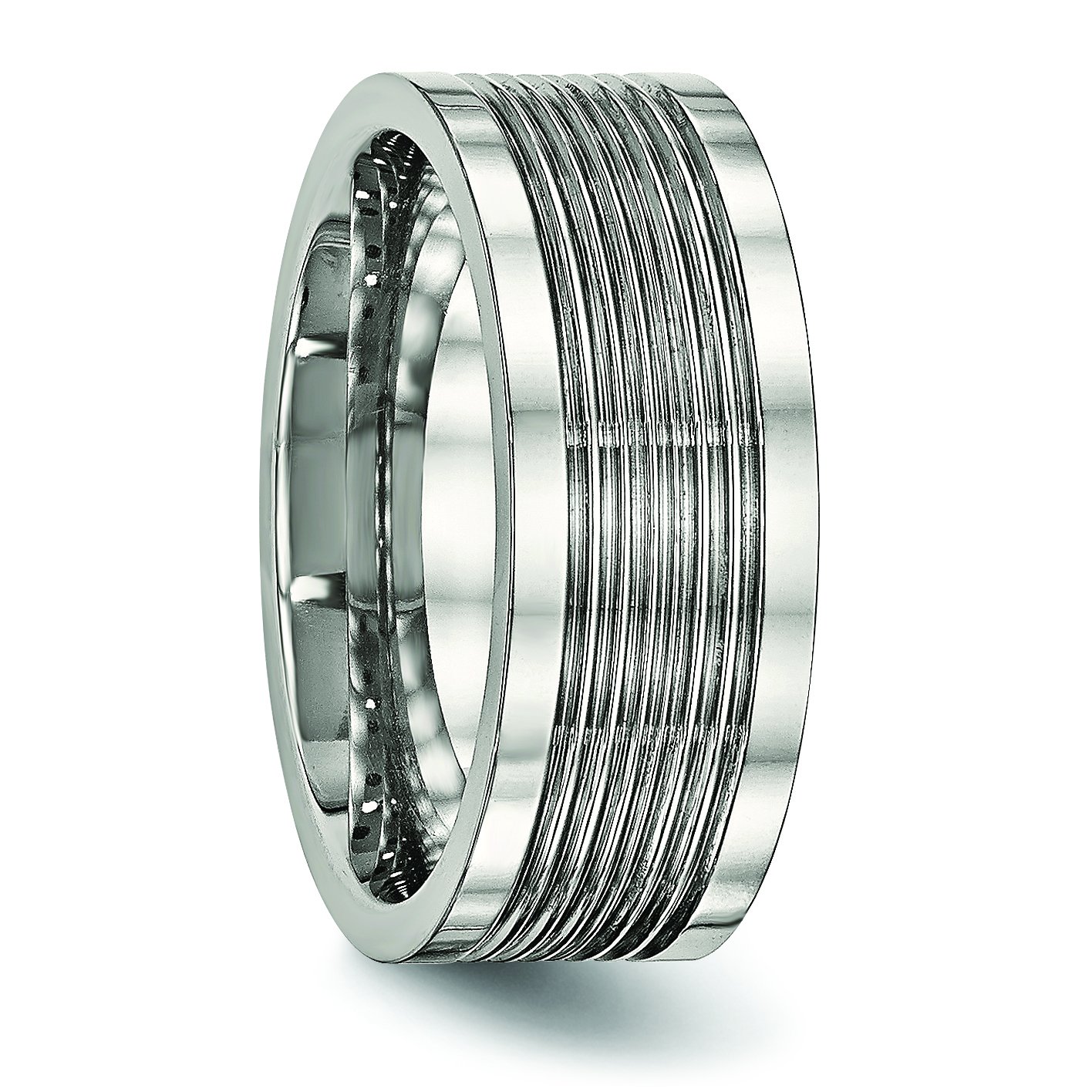 Stainless Steel Men's Wedding Band Ring - Polished Grooved Comfort Fit Design for Everyday Wear & Special Occasions