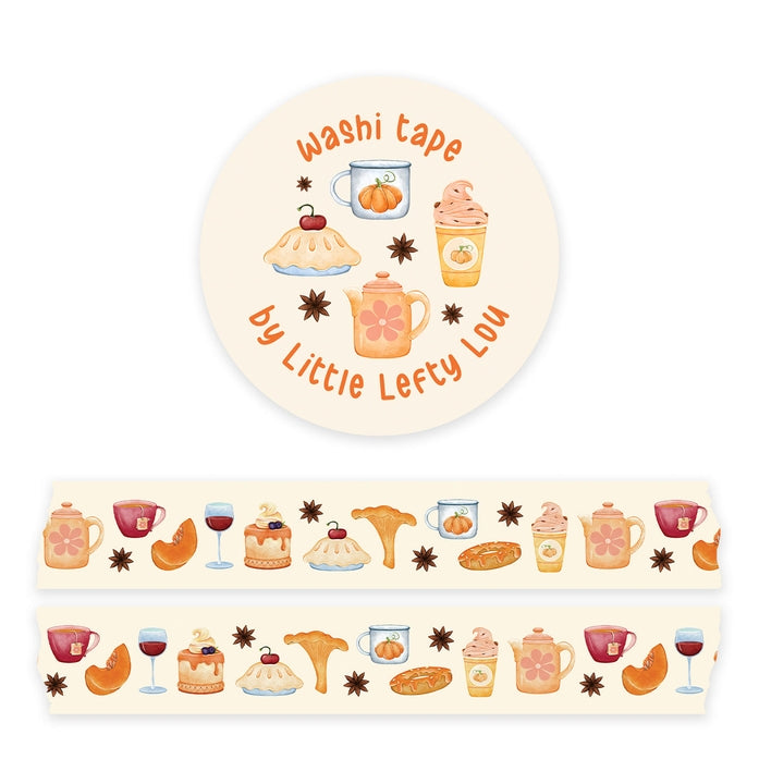 Autumn Treats Washi Tape - Decorative Japanese Paper Tape for Scrapbooking, Journaling, Gift Wrapping & Fall Crafts (Maple Leaves, Pumpkins, Acorns Design)