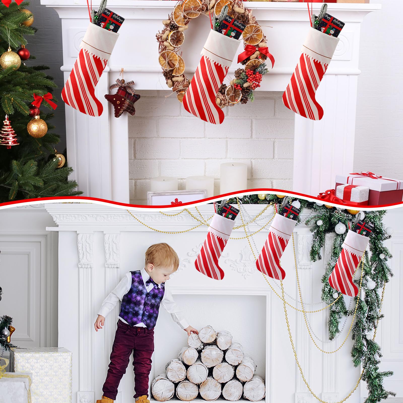 Syhood 6-Piece 18-Inch Christmas Stockings Set - Large Felt Santa & Candy Cane Holiday Stockings for Fireplace Decor, Xmas Tree Ornaments, and Festive Party Decorations | Perfect for Christmas Home Decor, Gift Exchange & Holiday Celebrations
