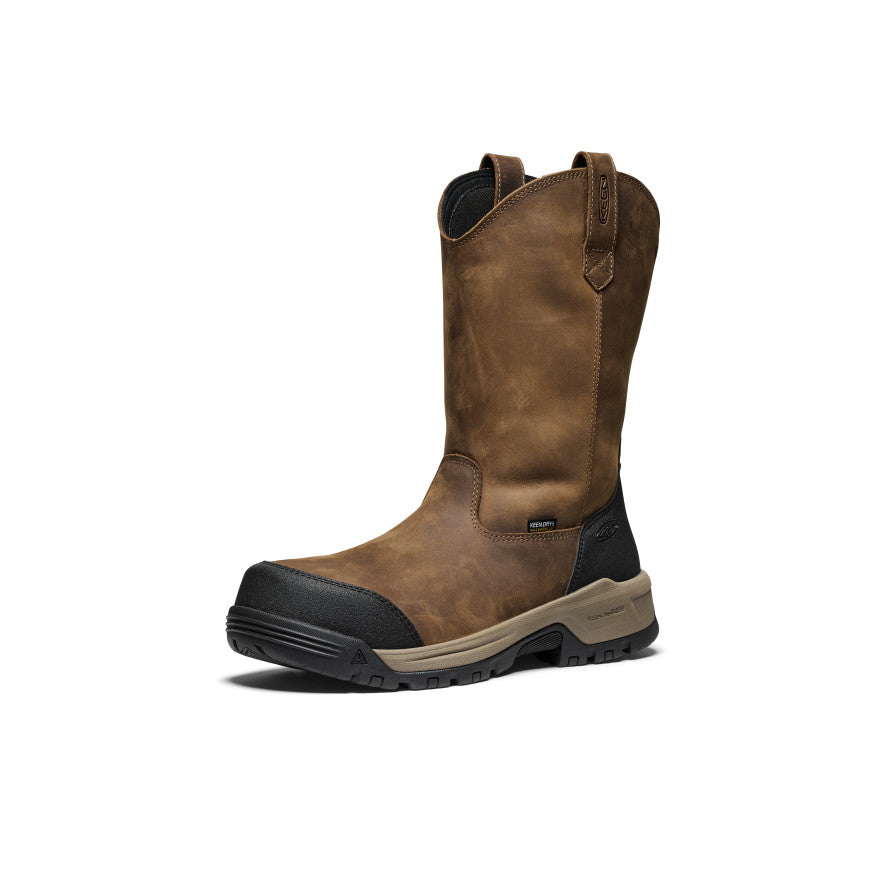 Waterproof Men's Evanston Pull On Boot with Carbon Toe - Bison/Black | Slip Resistant Work Boots for Construction, Hiking & Outdoor Activities