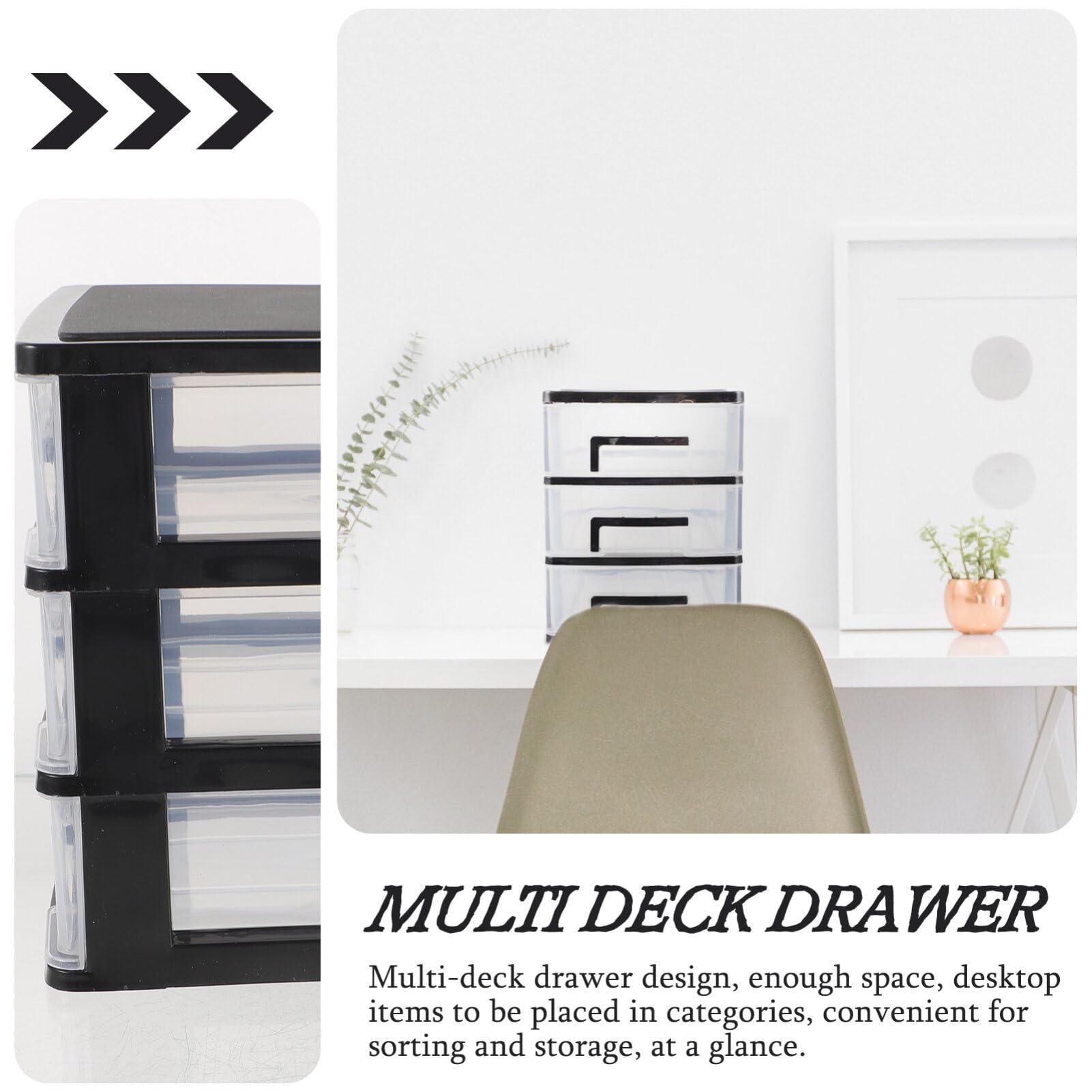 3-Tier Clear Plastic Storage Drawer Organizer - Black Multi-Drawer Cabinet for Craft Supplies, Stationery & Office Organization | Perfect for Craft Rooms, Home Offices & Closet Storage