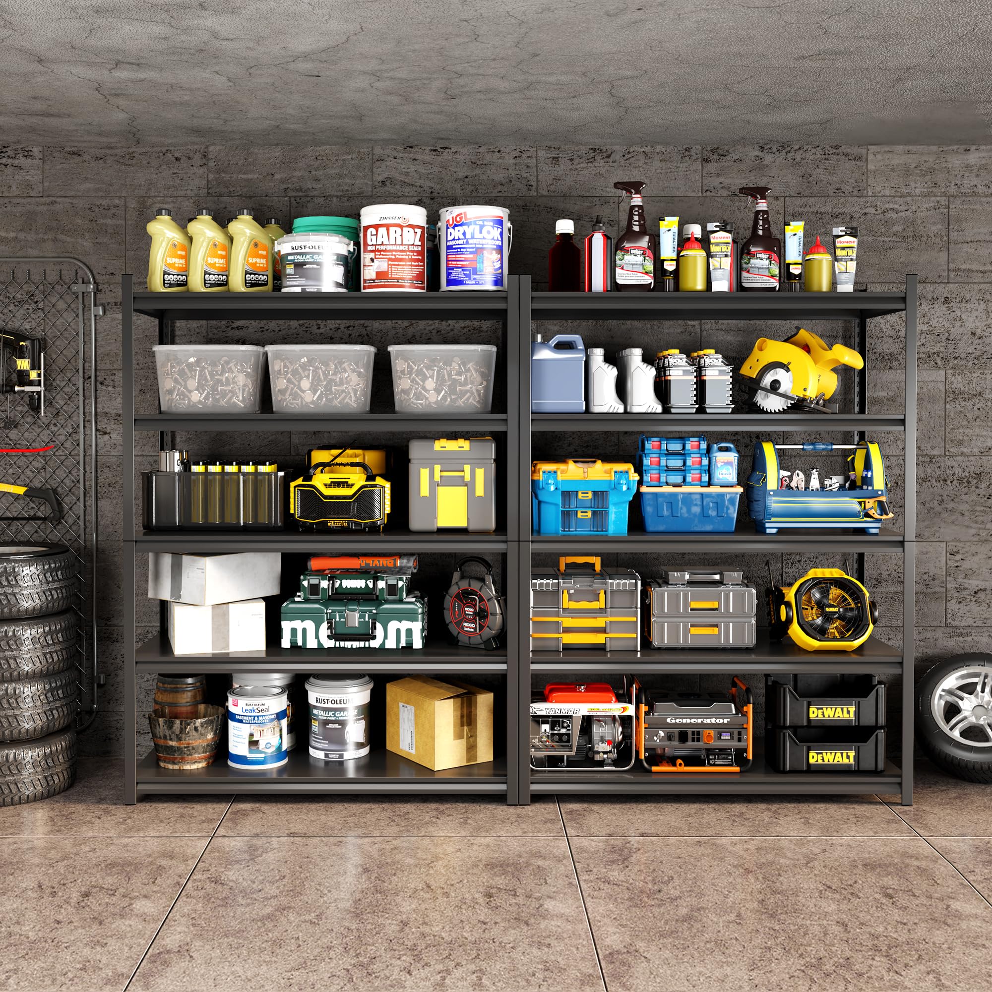 Heavy Duty 5-Tier Adjustable Metal Garage Shelving Unit - 3000 lbs Capacity for Garage, Basement, Warehouse & Kitchen Storage - Durable Storage Shelves for Organizing Tools, Supplies & Household Items