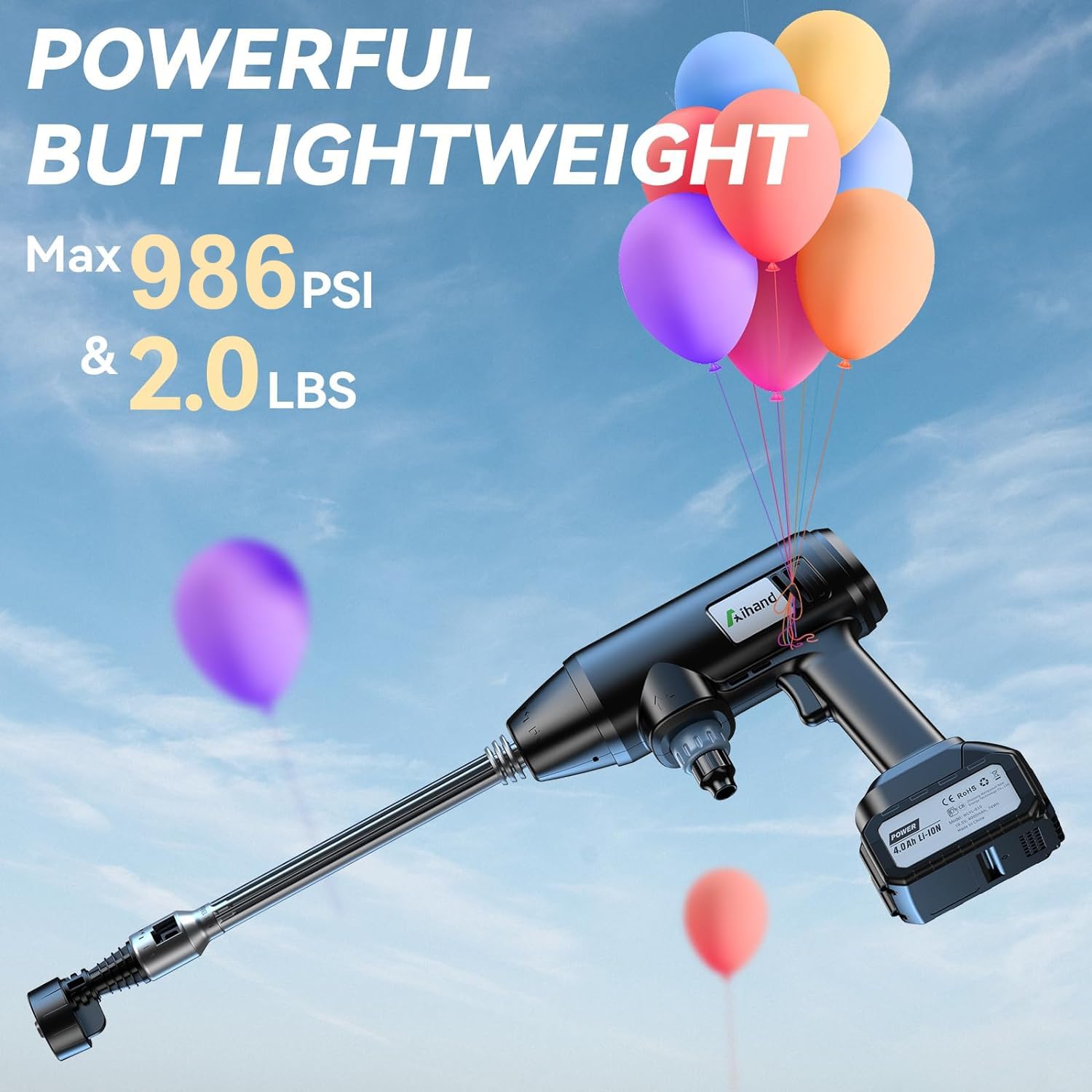 800PSI Cordless Pressure Washer with Rechargeable 4.0Ah Battery - 6-in-1 Nozzle & 0-180° Adjustable Spray - Portable Power Washer for Car Washing, Fence Cleaning, Patio & Driveway Pressure Washing - Includes Charger - Ideal for Home, Garden & Outdoor Cleaning Tasks