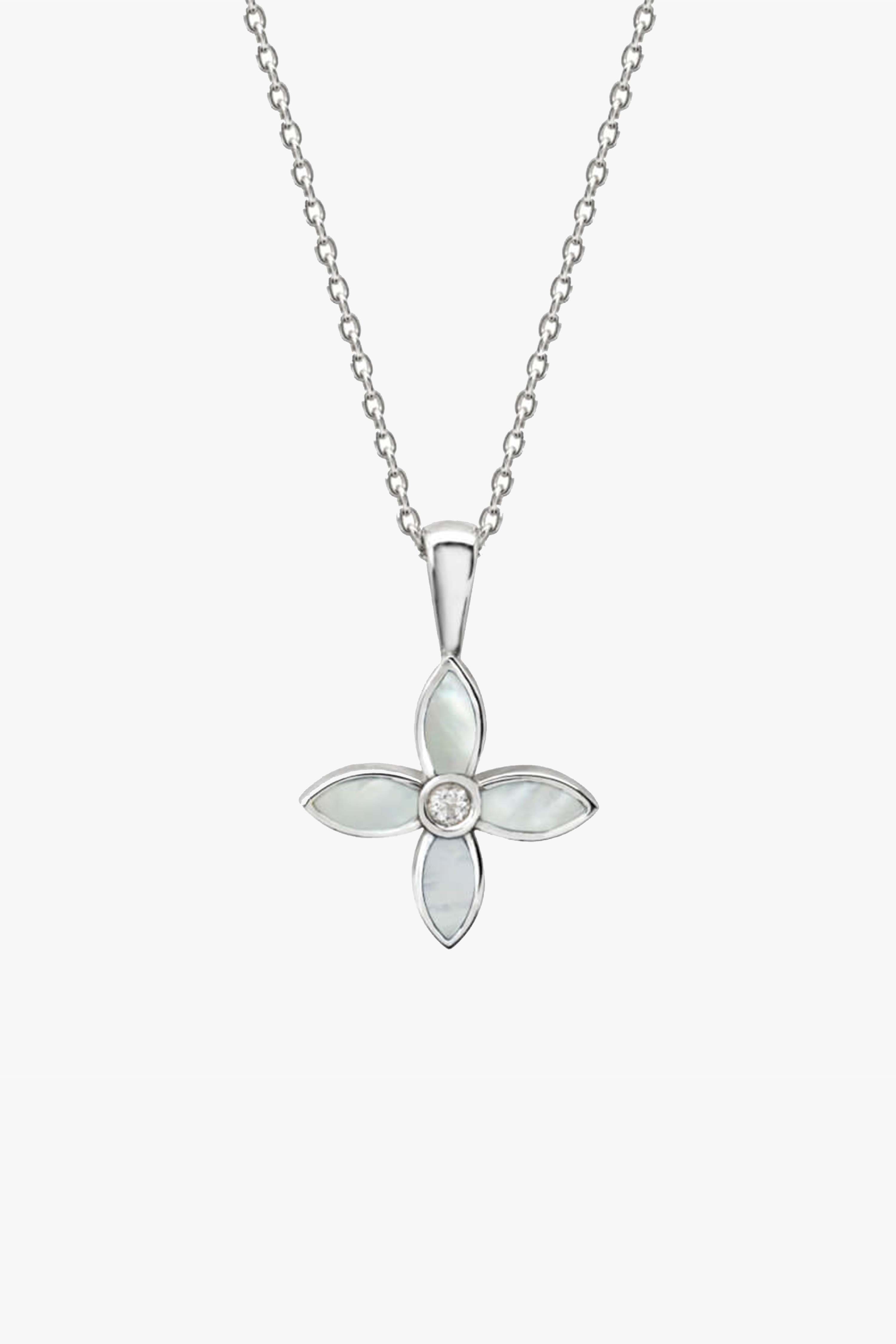 Elegant Mother of Pearl Clover Sterling Silver Necklace for Women - Perfect for Gift Giving, Weddings & Special Occasions