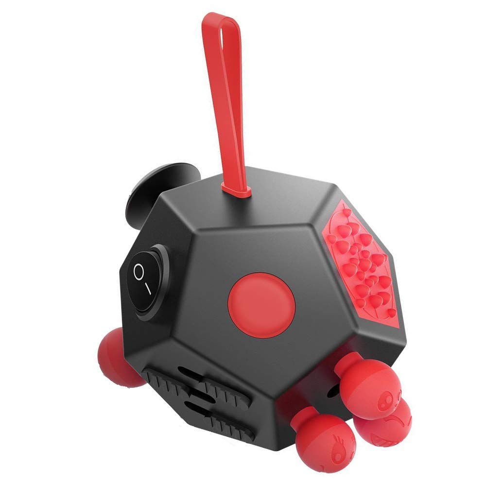 12-Sided Fidget Cube Stress Relief Toy for Anxiety & ADHD - Sensory Therapy for Autism, OCD, ADD - Calming Desk Toy for Kids & Adults (Black/Red) - Perfect for Office, School & Travel Stress Management
