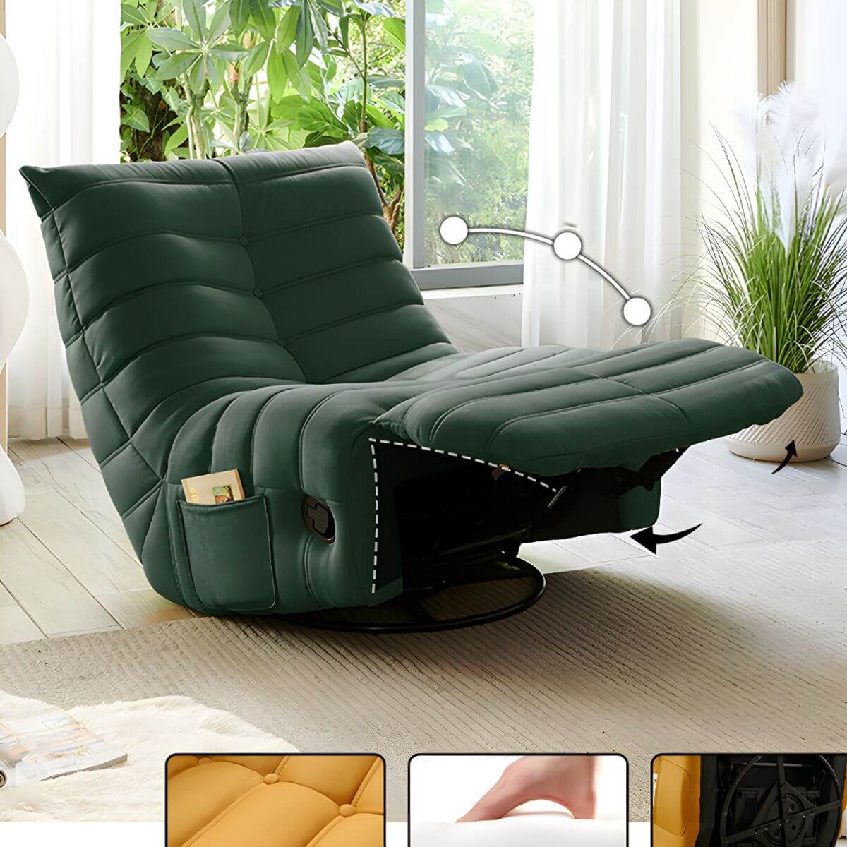 Tufted Modern Rocker Recliner Chair with Suede Upholstery & Built-In Storage | Comfortable Lounge Chair for Living Room, Bedroom & Home Theater