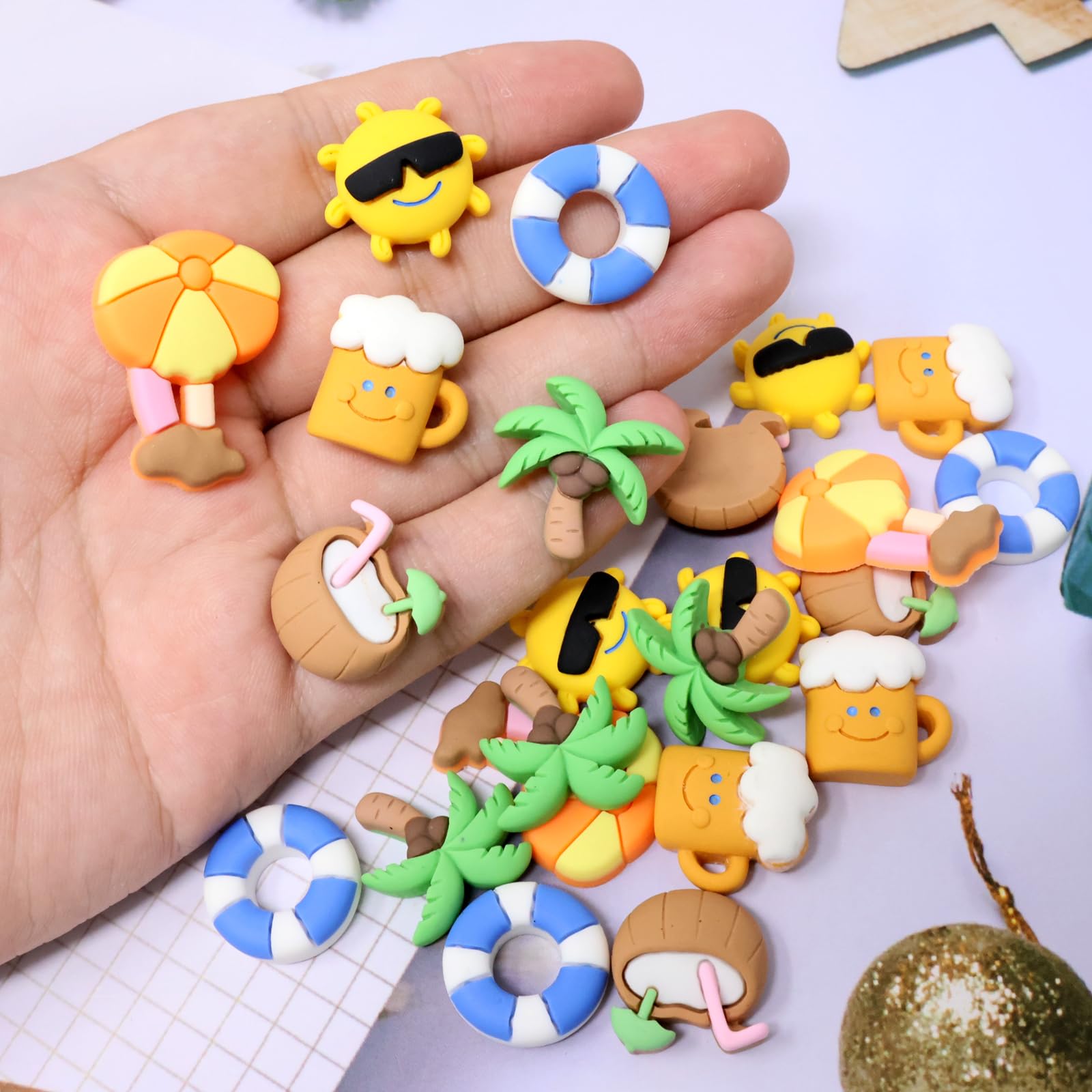 Honbay 36PCS Beach Theme Resin Charms - Sun, Beer, Coconut Trees, Swimming Rings & Clouds Flatback Cabochons for DIY Hair Accessories, Phone Cases, Scrapbooking & Home Decor (6 Styles) | Perfect for Summer Crafts, Nail Art & Beach Party Decorations