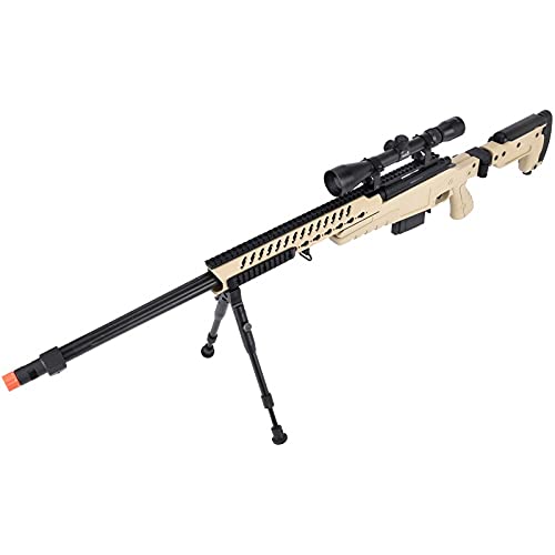 Lancer Tactical WellFire MB4418-3 Bolt Action Airsoft Sniper Rifle - 380 FPS with Scope & Bipod (Tan) - Perfect for Outdoor Skirmishes, Target Practice & Airsoft Competitions
