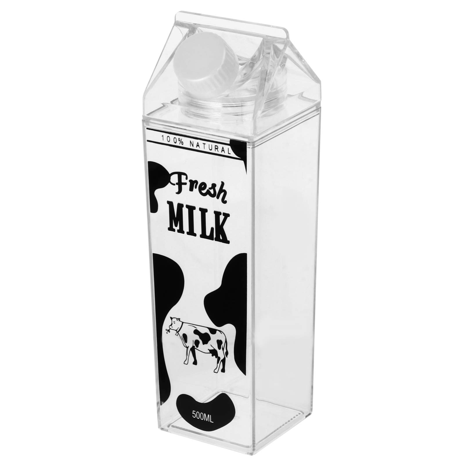 Cabilock 500ml Plastic Water Bottle with Cow Print - Clear Milk Carton Style Portable Bottle for Outdoor, Sports, Travel & Camping - Ideal for Hiking, Gym, School and Daily Hydration