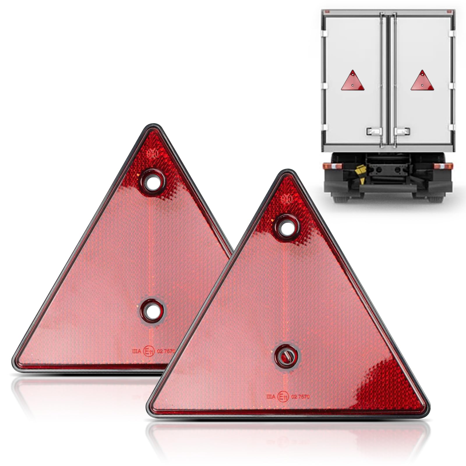 2-Pack Triangle Reflectors with Mounting Holes - E11 Road Safety Warning Signs for Cars, Trucks & Vans - Universal Vehicle Safety Accessories (Red) - Perfect for Emergency Roadside Use & Traffic Hazard Visibility