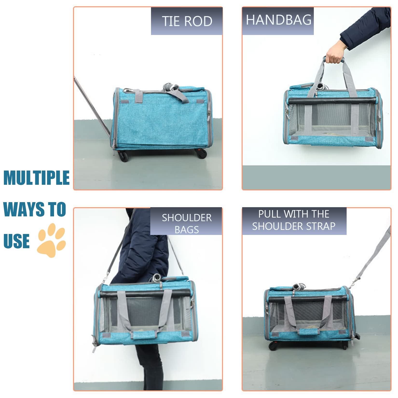 Premium Pet Stroller for Cats & Small Dogs - Detachable Base, Adjustable Handle, Foldable & Breathable Pet Carrier with Wheels - Ideal for Travel, Vet Visits & Outdoor Walks (Blue, Model P719)