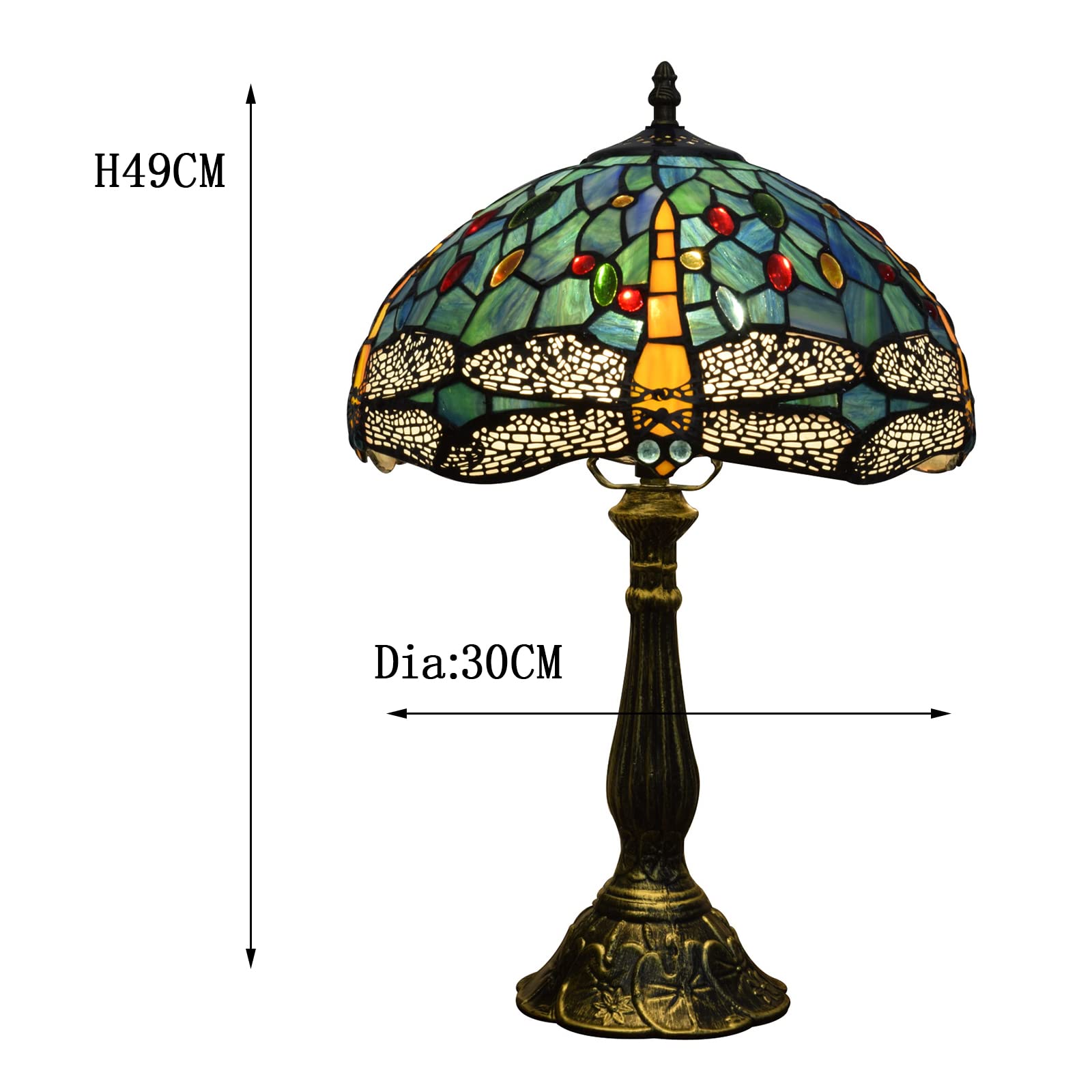 12 Inch Mediterranean Blue Dragonfly Tiffany Table Lamp - European Stained Glass Lampshade for Bedside, Desk & Living Room Decor | Perfect for Bedroom, Coffee Bar & Art Display