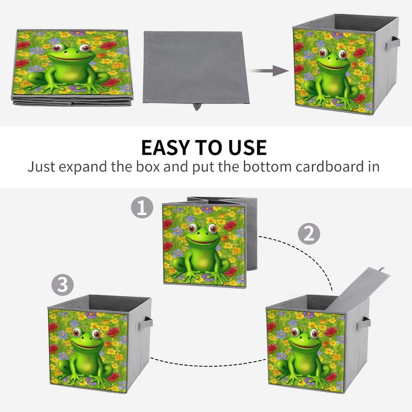 6-Pack Collapsible Frog Storage Bins with Handles - Large Closet Organizer, Clothing Storage Boxes for Home Organization | Perfect for Bedroom, Nursery, Kids Room & Laundry Room Storage