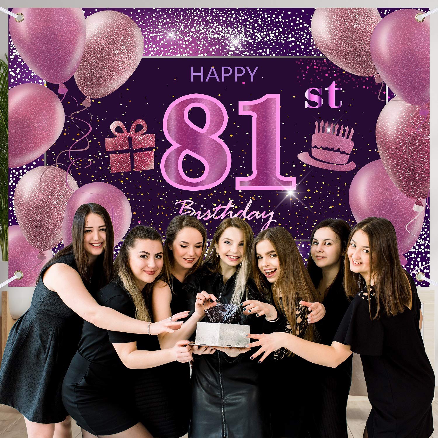 81st Birthday Decorations for Women - IMISI Happy Birthday Banner & Pink Party Backdrop - Perfect for Birthday Celebrations, Milestone Parties & Photo Booths