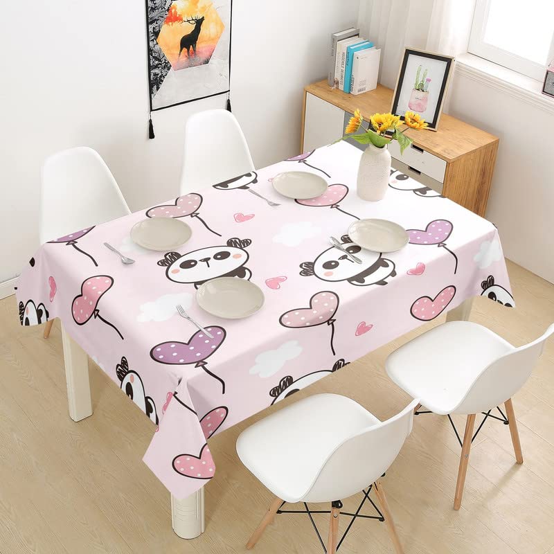 Cute Cartoon Panda Print Tablecloth for Kids - Kawaii Pink Heart Balloon Design, 55x87 Inch Rectangle Kitchen Dining Room Decor - Perfect for Birthday Parties, Baby Showers & Home Decor
