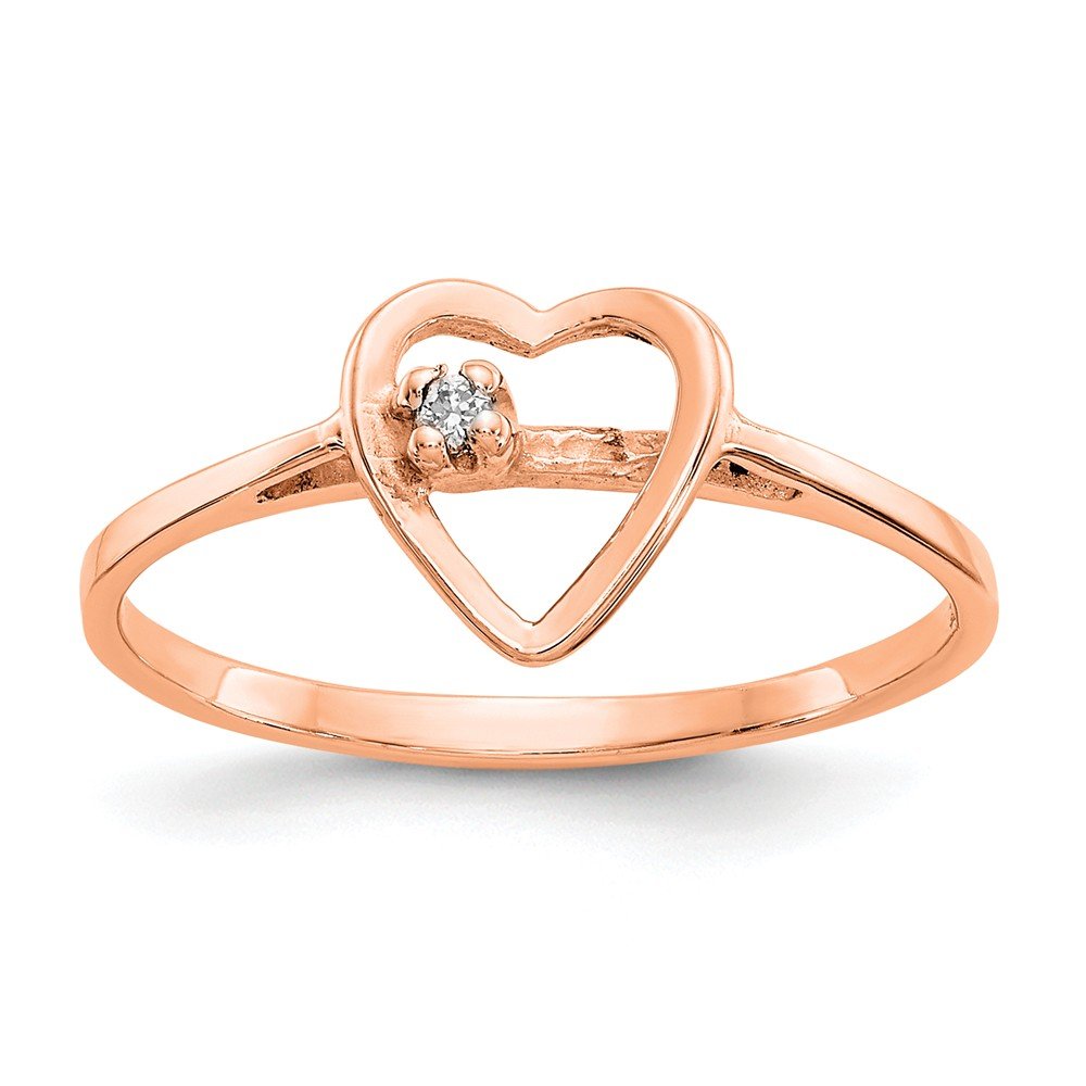 14K Rose Gold Diamond Heart Ring Band - 0.017 CTTW Solid Gold Jewelry for Women, Valentine's Day Gift, Anniversary Present, Romantic Proposal Ring