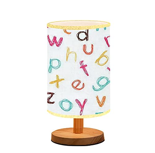 Minimalist Wooden Alphabet Pattern Table Lamp with Flaxen Fabric Shade - Nightstand & Desk Light for Bedroom, Living Room, Nursery | Perfect for Reading, Breastfeeding & Cozy Ambience