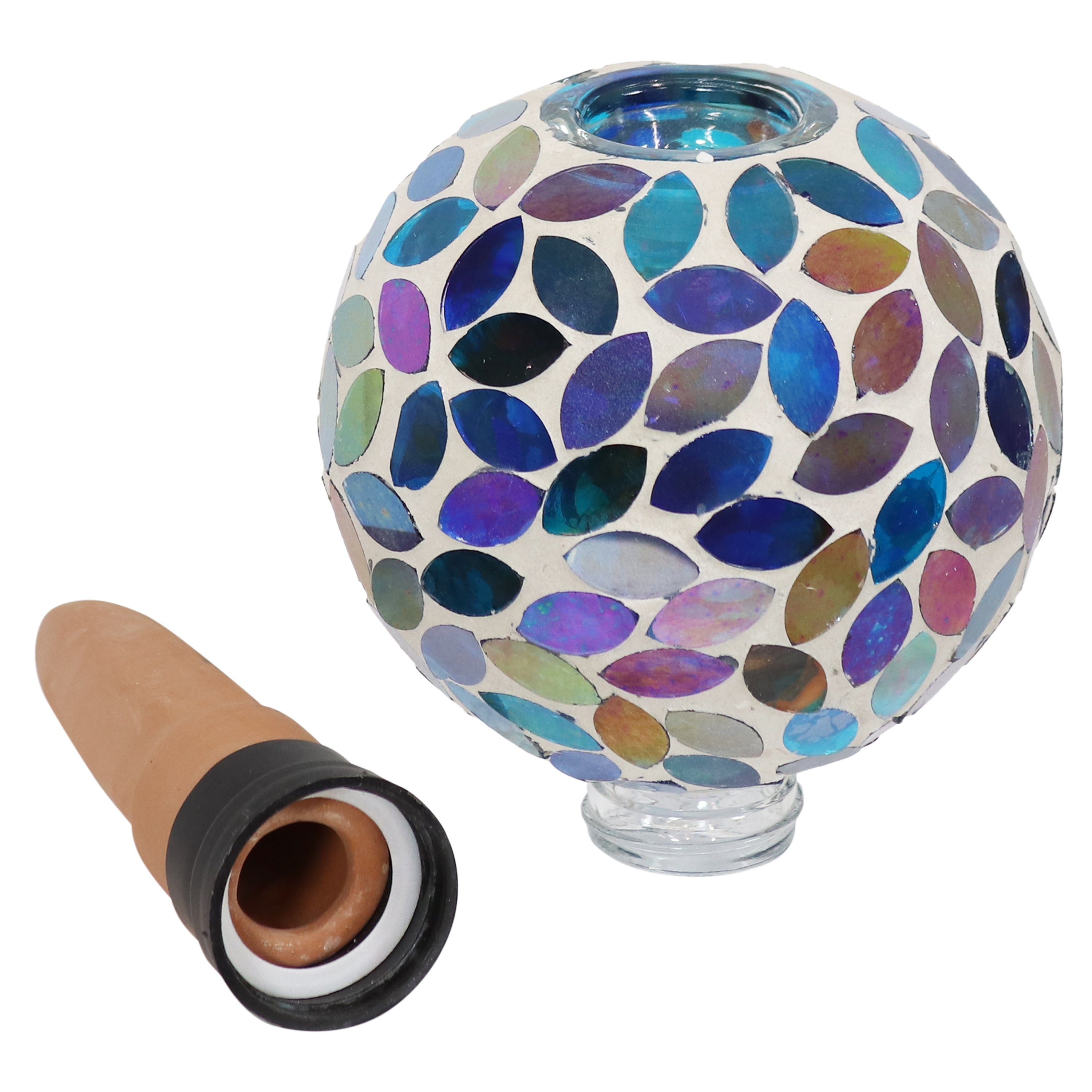 Sunnydaze Decorative Mosaic Glass Plant Watering Globe with Clay Spike - Self-Watering System for Indoor & Outdoor Potted Plants, Flowers, Herbs - Perfect for Vacation Care & Home Garden Decor