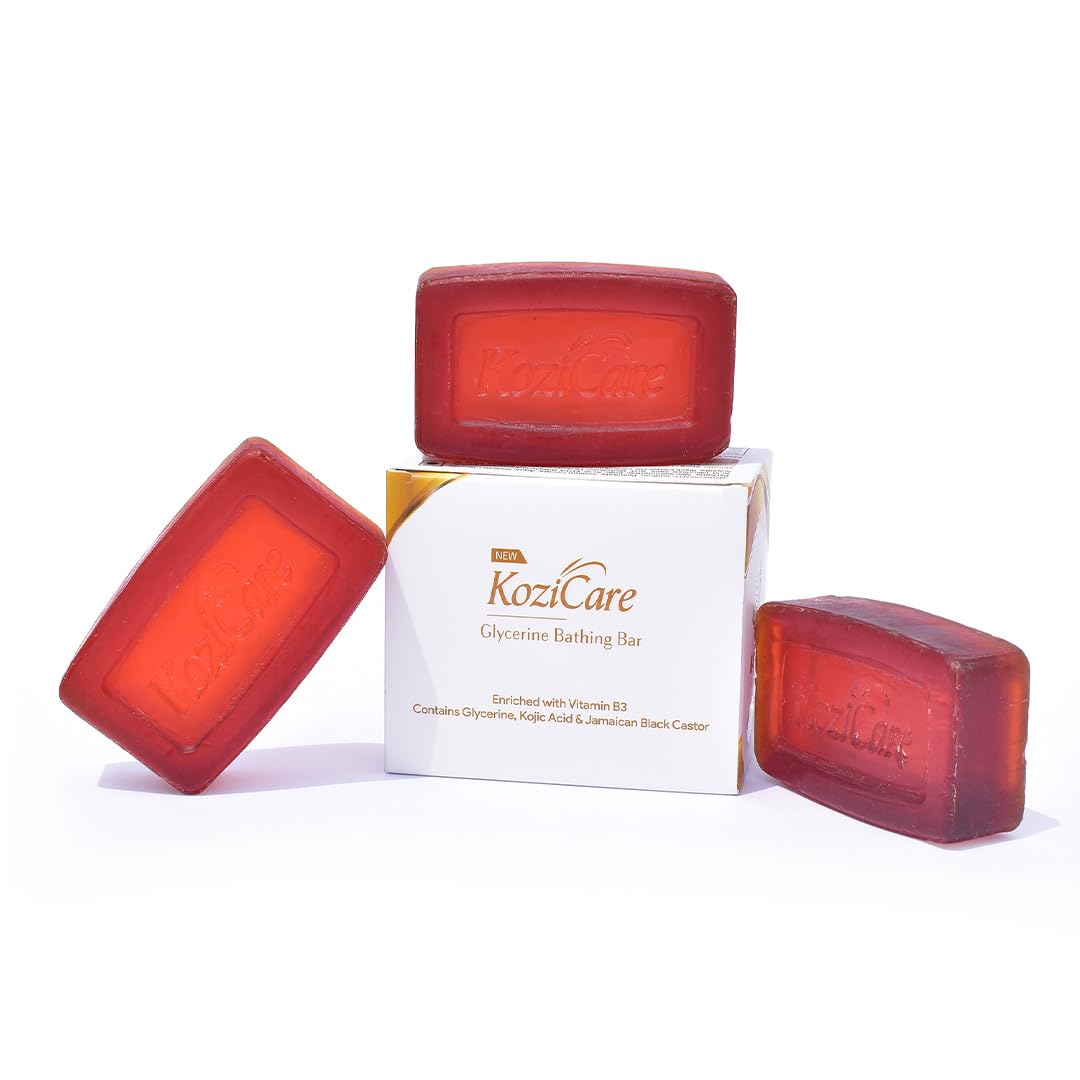 Kozicare Gojic Acid & Glycerin Soap for Skin Whitening - Pack of 3 Bars with Black Castor Oil | Brightening & Moisturizing Bath Soap for Healthy Glowing Skin | Men & Women | Perfect for Daily Use & Acne-Prone Skin