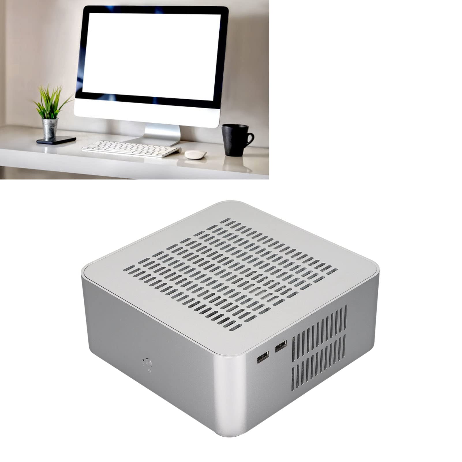 Compact Aluminum Mini ITX Computer Case - Silver HTPC Chassis with Full Ventilation Openings for Home Theater & Gaming PC Builds