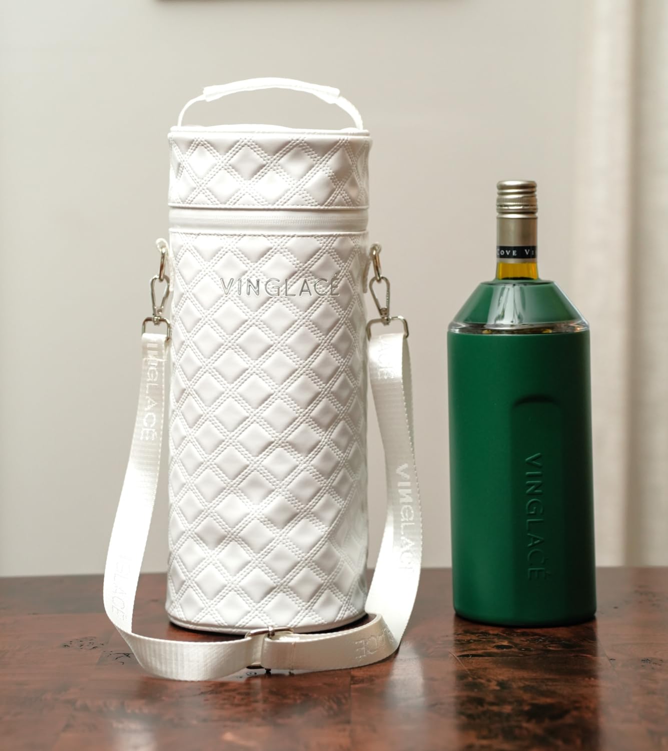 Vinglacé Insulated Wine Bottle Tote Bag - Water Resistant Champagne Carrier for 750ml Bottles, Perfect for Picnics, Beach Outings & Parties (White)