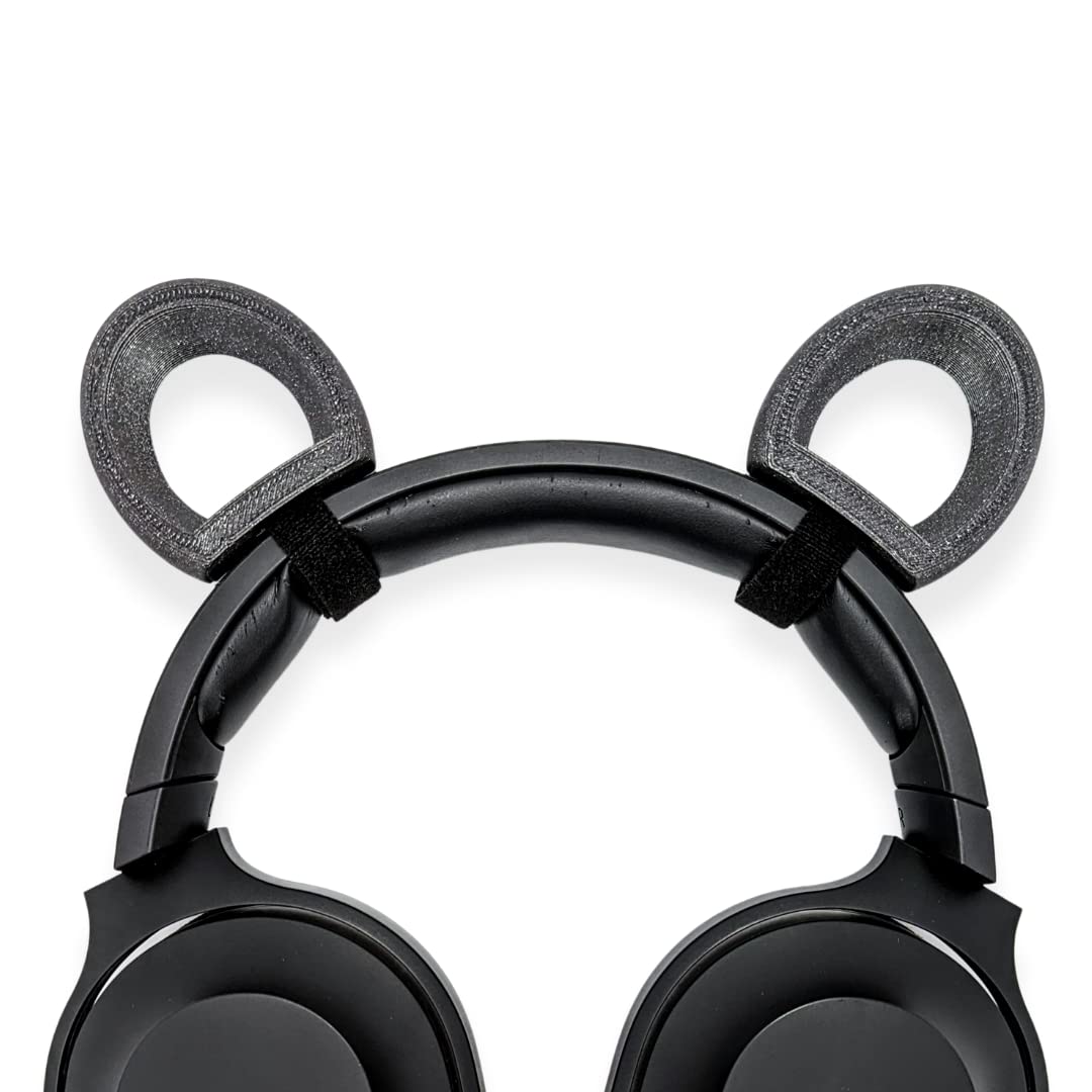 Adorable Brown & Panda Bear Ears Headphone Attachment - Cute Self-Fastening Ears for Gamers & Streamers (Sparkle Black/White) - Perfect for Live Streaming, Cosplay & Gaming Accessories
