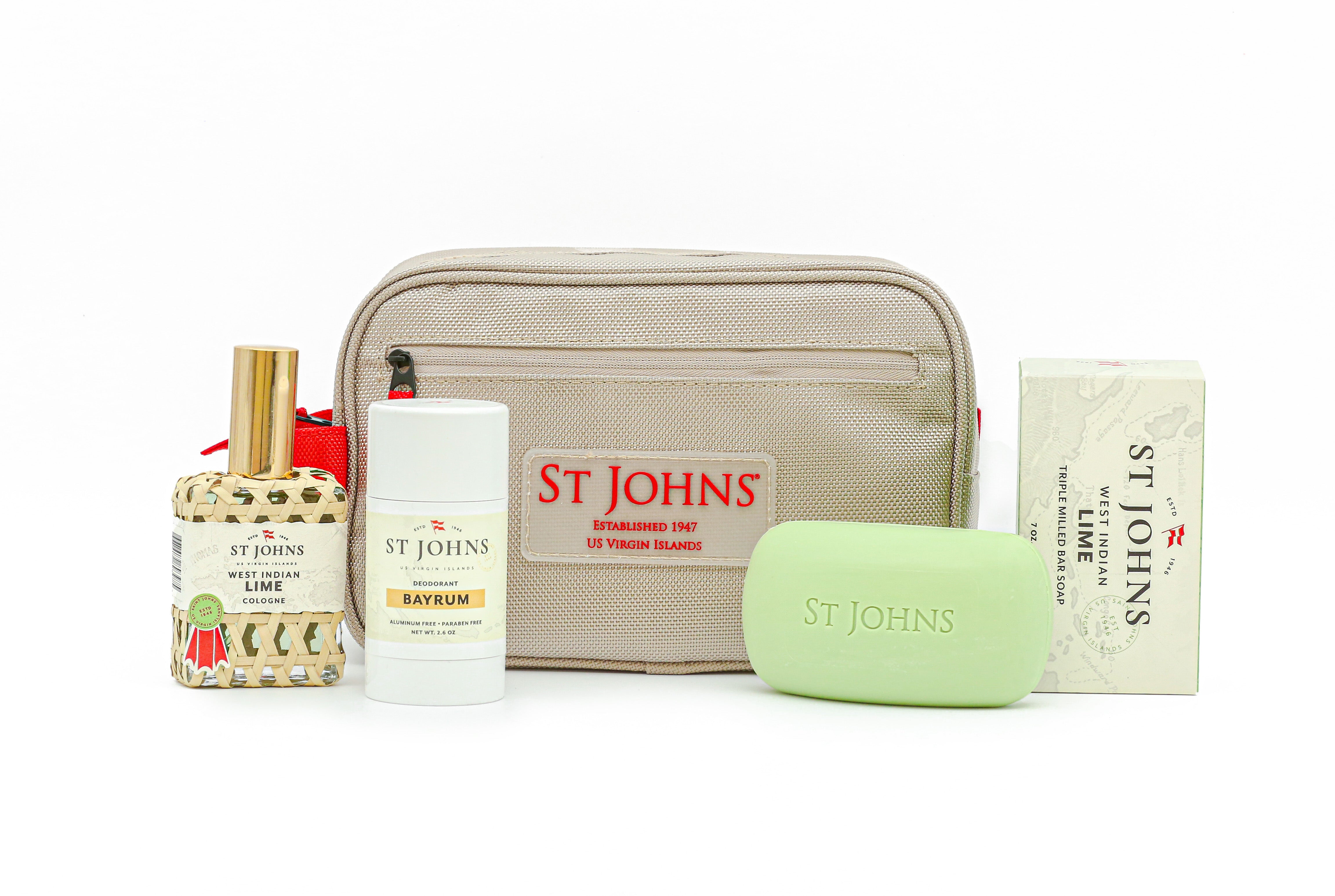 St Johns Dopp Kit Gift Set - Premium Leather Toiletry Bag with West Indian Lime Scent - Perfect for Travel, Gym & Men's Grooming Essentials