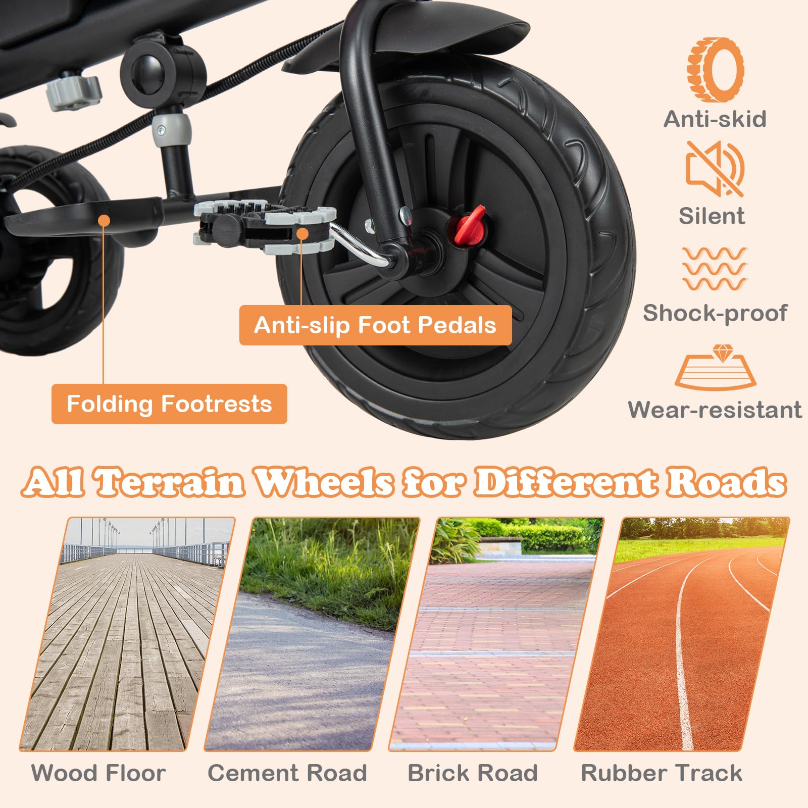 BABY JOY 4-in-1 Adjustable Toddler Tricycle with Removable Canopy, Push Handle & Safety Belt - Foldable Footrest & Storage Basket - Reversible Seat for Boys & Girls 9-60 Months (Black) - Perfect for Outdoor Play, Park Rides & Learning to Bike